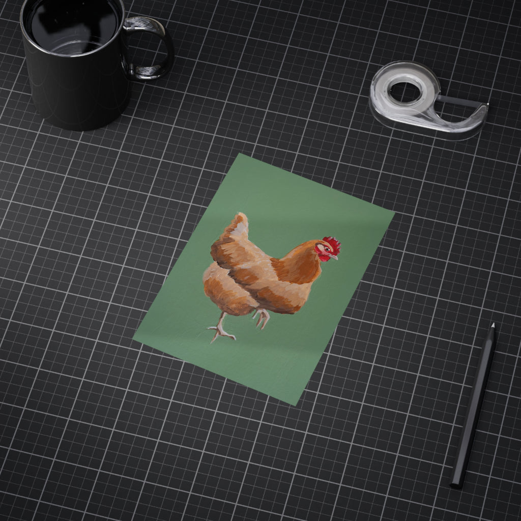Chicken Art Print - Farmhouse Hen Illustration on Green Background