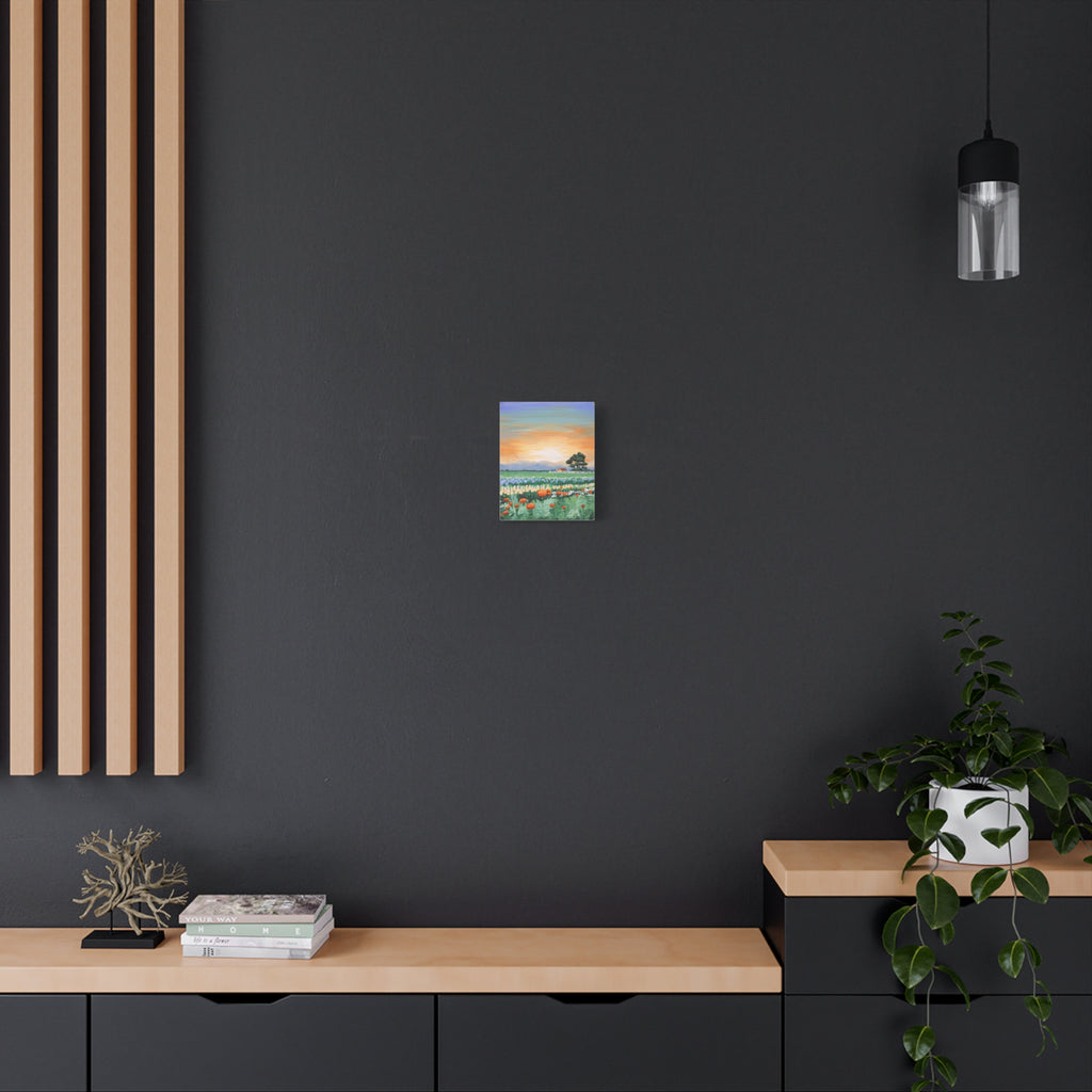 Sunset Flower Field Canvas Print — Stretched Matte Wall Art