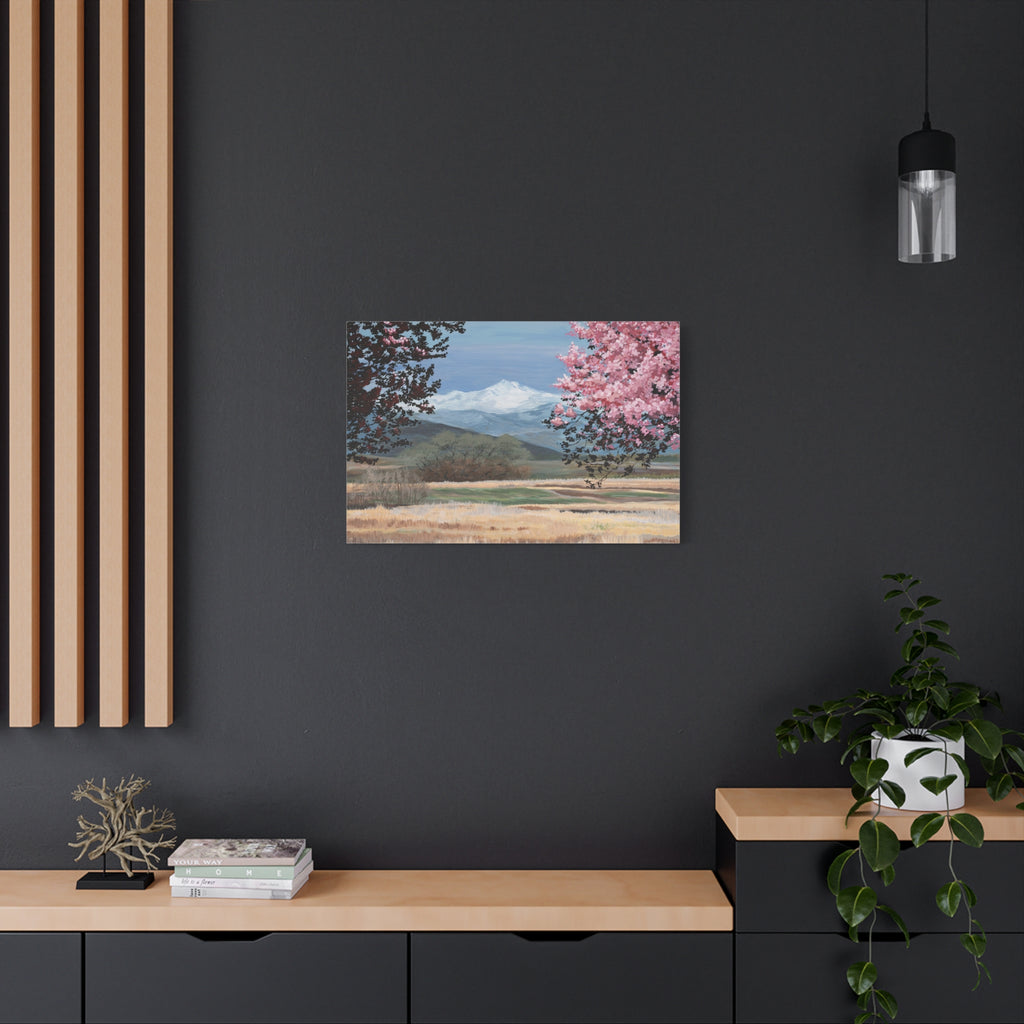 Mountain Blossom Canvas Print — Spring Landscape Matte Stretched Wall Art