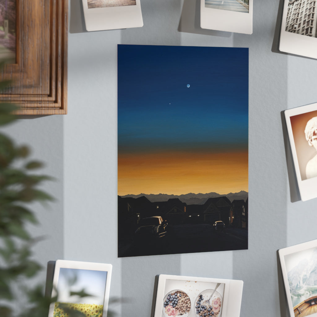 Sunset Suburb Nightscape Unframed Print — Twilight Sky Art Print
