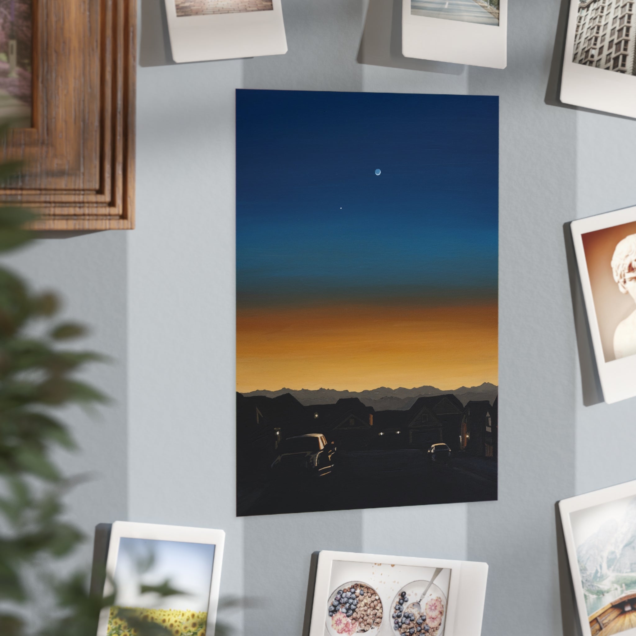 Sunset Suburb Nightscape Unframed Print — Twilight Sky Art Print