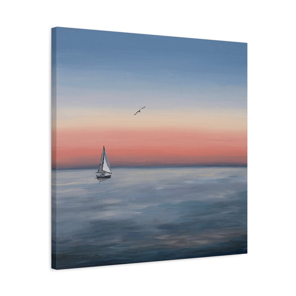 Seaside Serenity Matte Canvas Print — Sailboat Sunset Wall Art