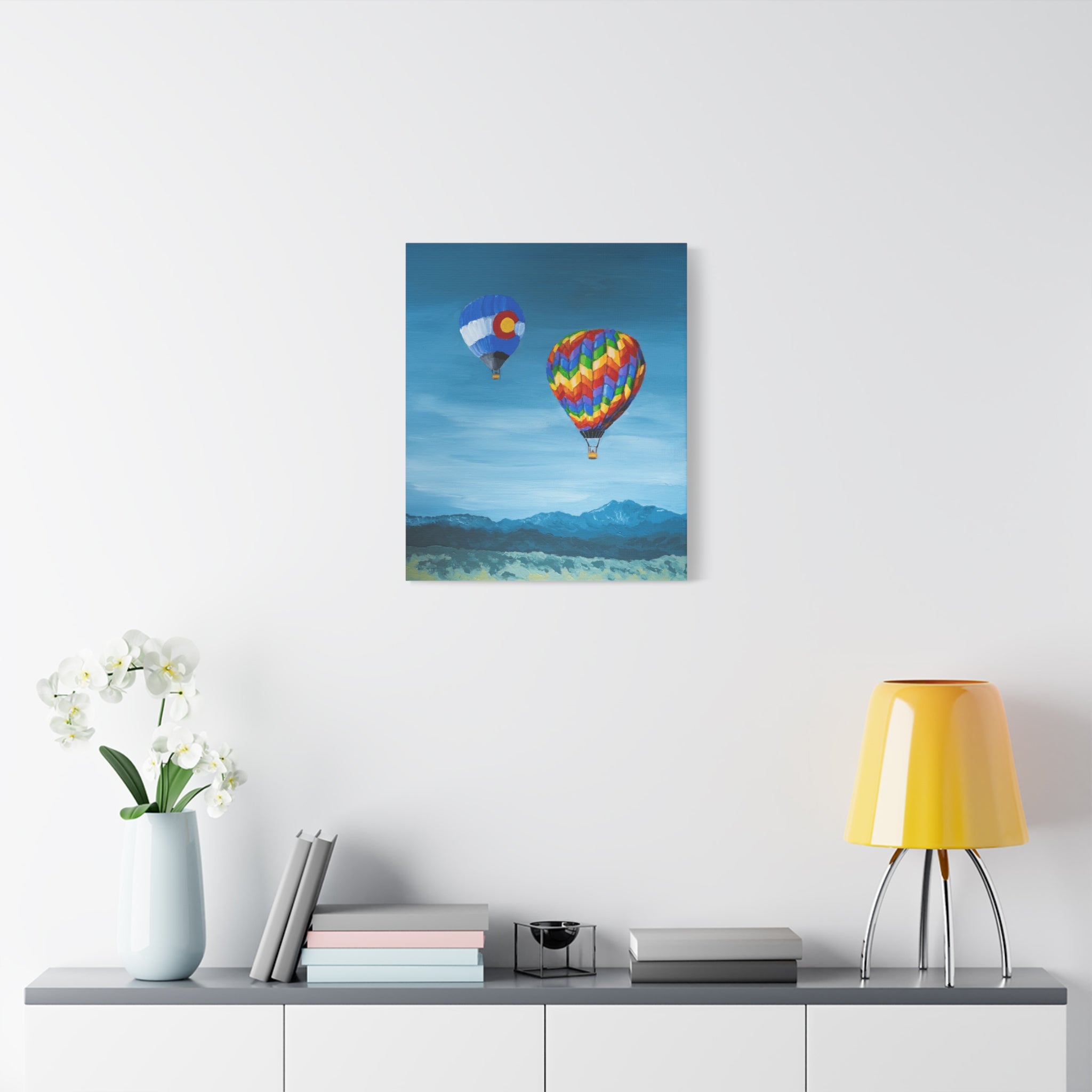 Hot Air Balloons Canvas Print — Colorful Mountain Sky Matte Stretched Wall Art