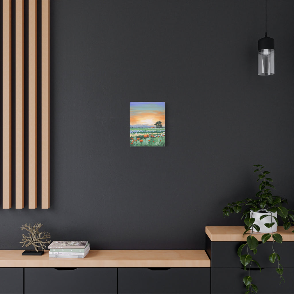 Sunset Flower Field Canvas Print — Stretched Matte Wall Art