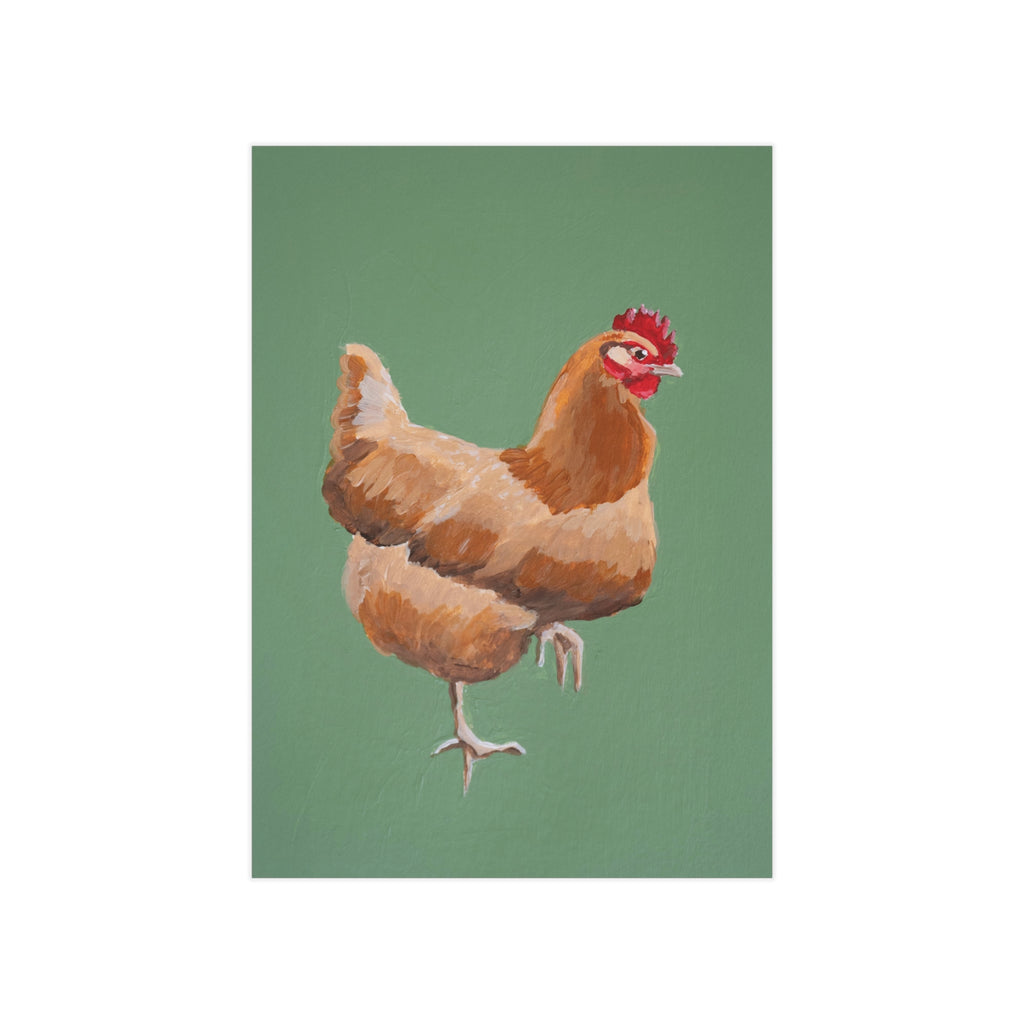 Chicken Art Print - Farmhouse Hen Illustration on Green Background