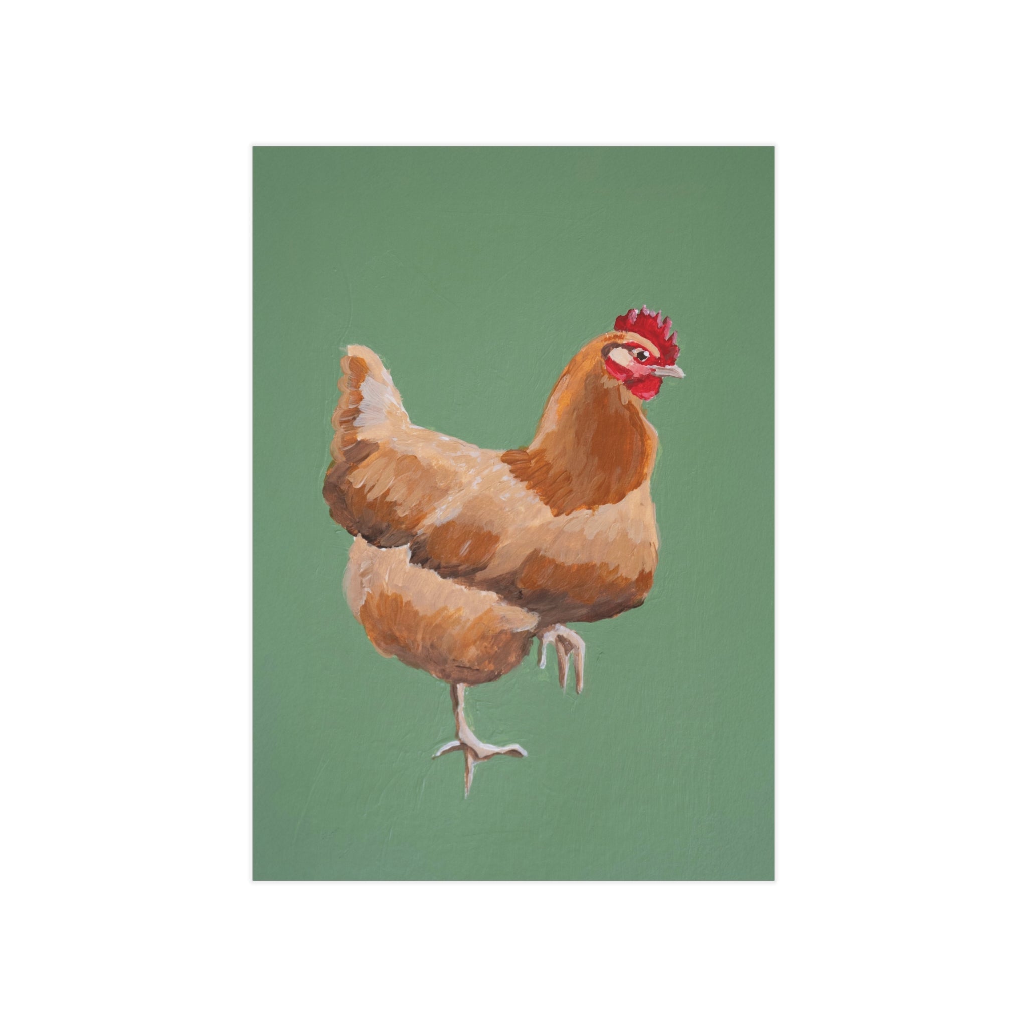 Chicken Art Print - Farmhouse Hen Illustration on Green Background