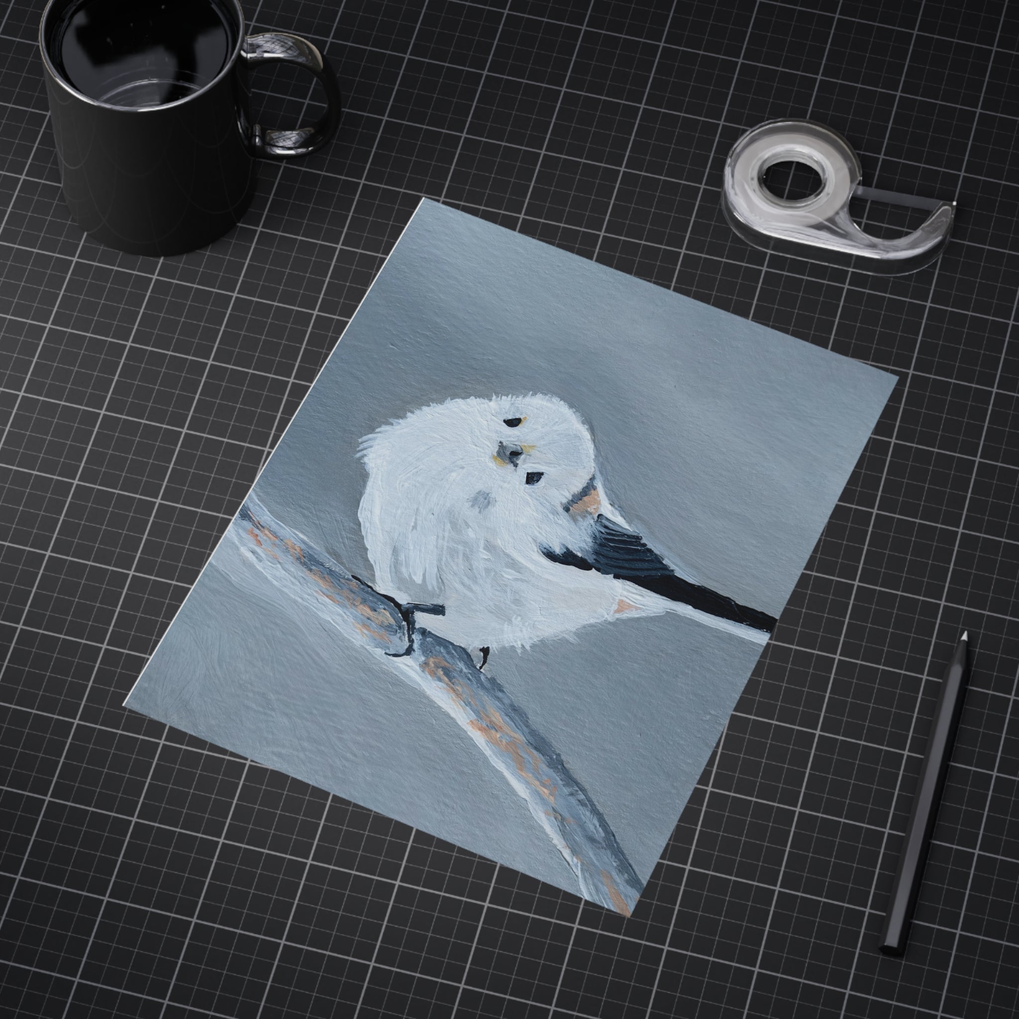 Long-tailed Tit Bird Art Print — Charming Minimalist Wildlife Wall Decor