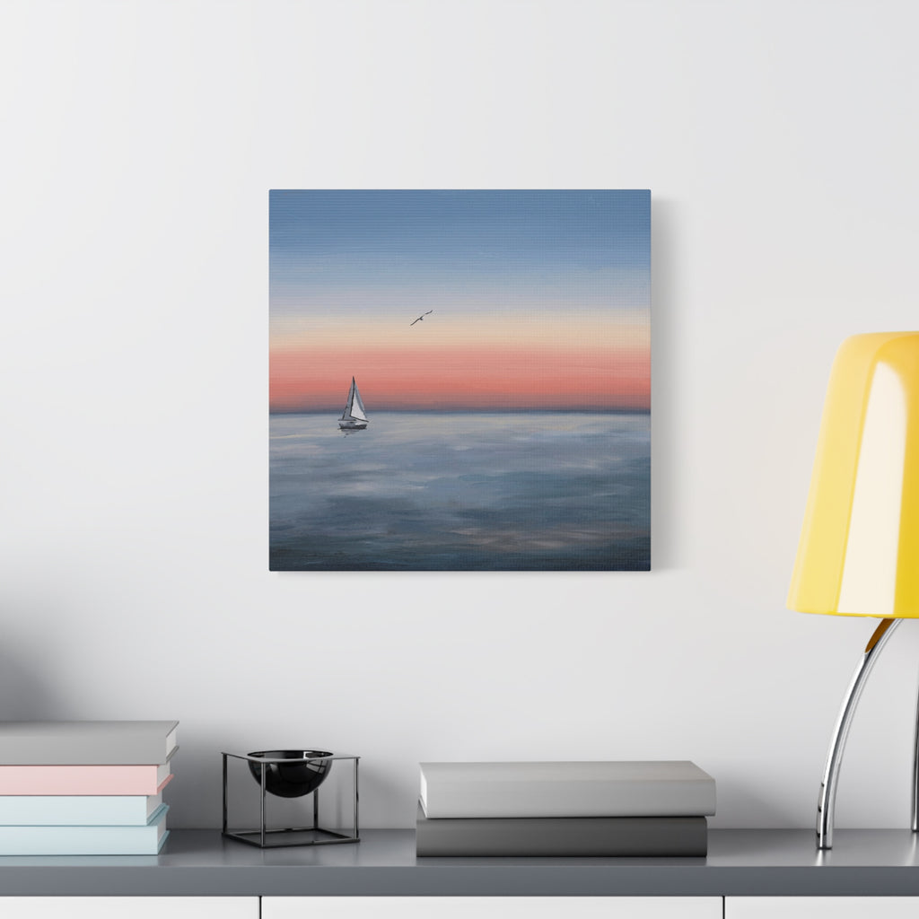 Seaside Serenity Matte Canvas Print — Sailboat Sunset Wall Art