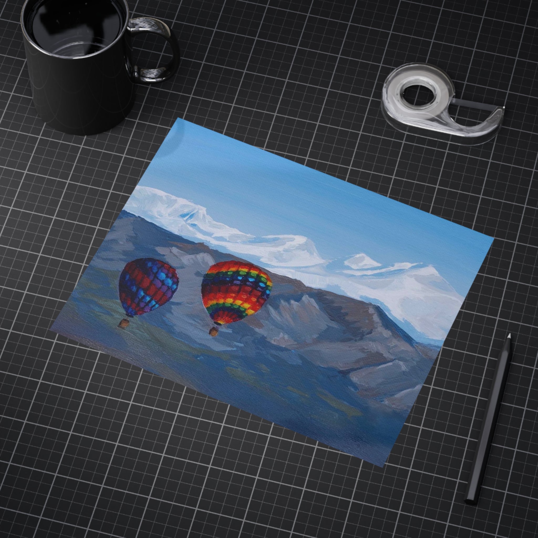 Unframed Print — Hot Air Balloons Over Snowy Mountains (Landscape Wall Art)