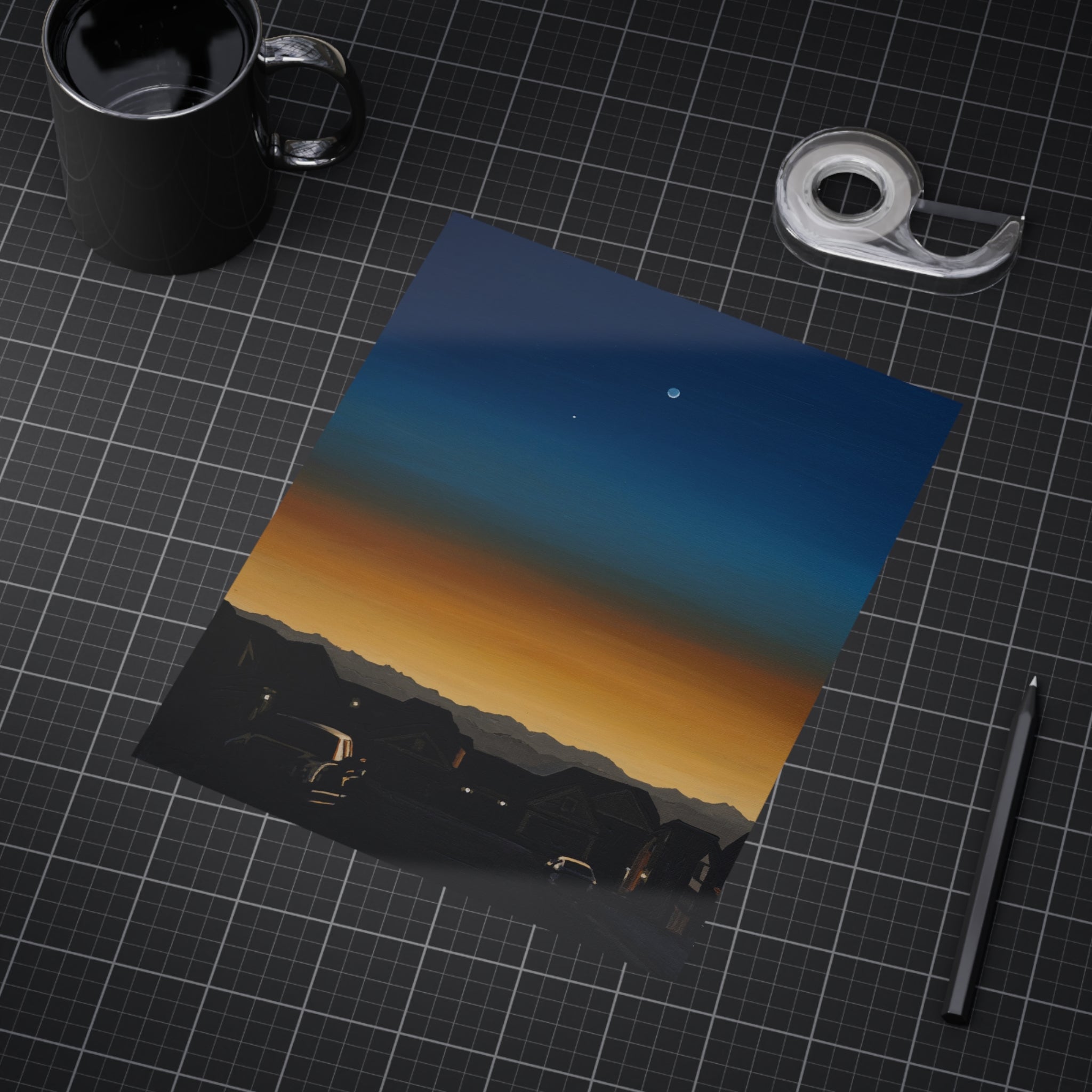Sunset Suburb Nightscape Unframed Print — Twilight Sky Art Print