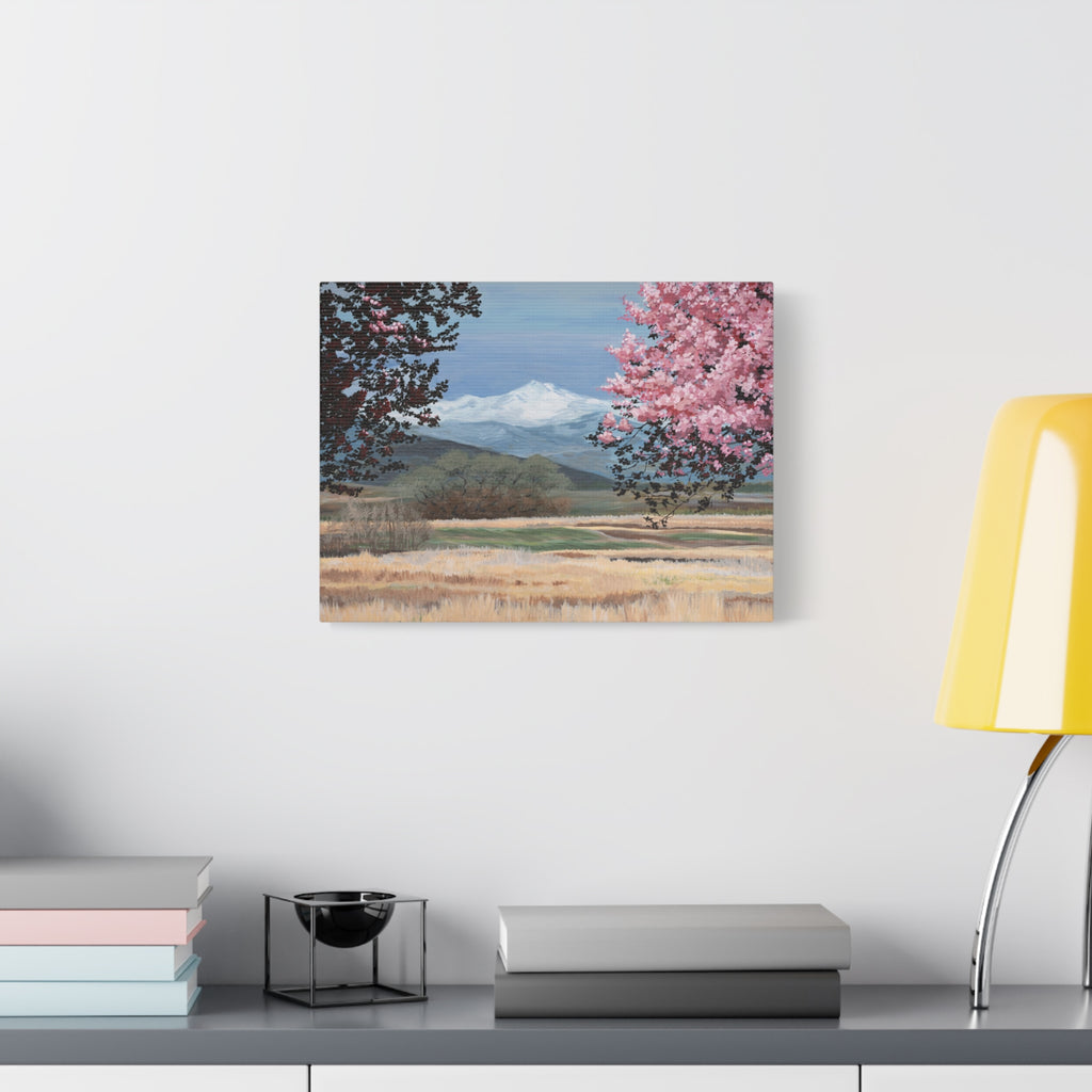 Mountain Blossom Canvas Print — Spring Landscape Matte Stretched Wall Art