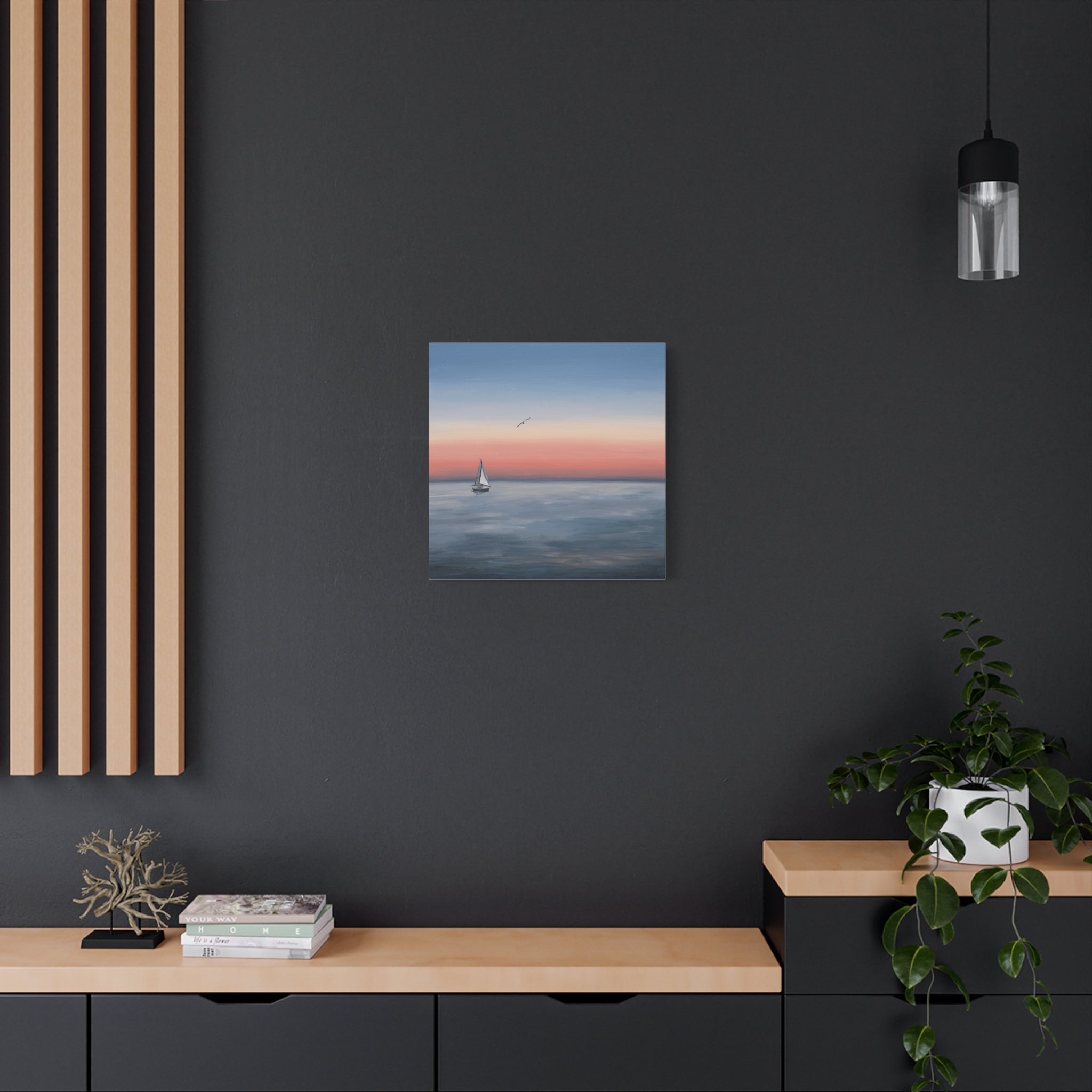Seaside Serenity Matte Canvas Print — Sailboat Sunset Wall Art