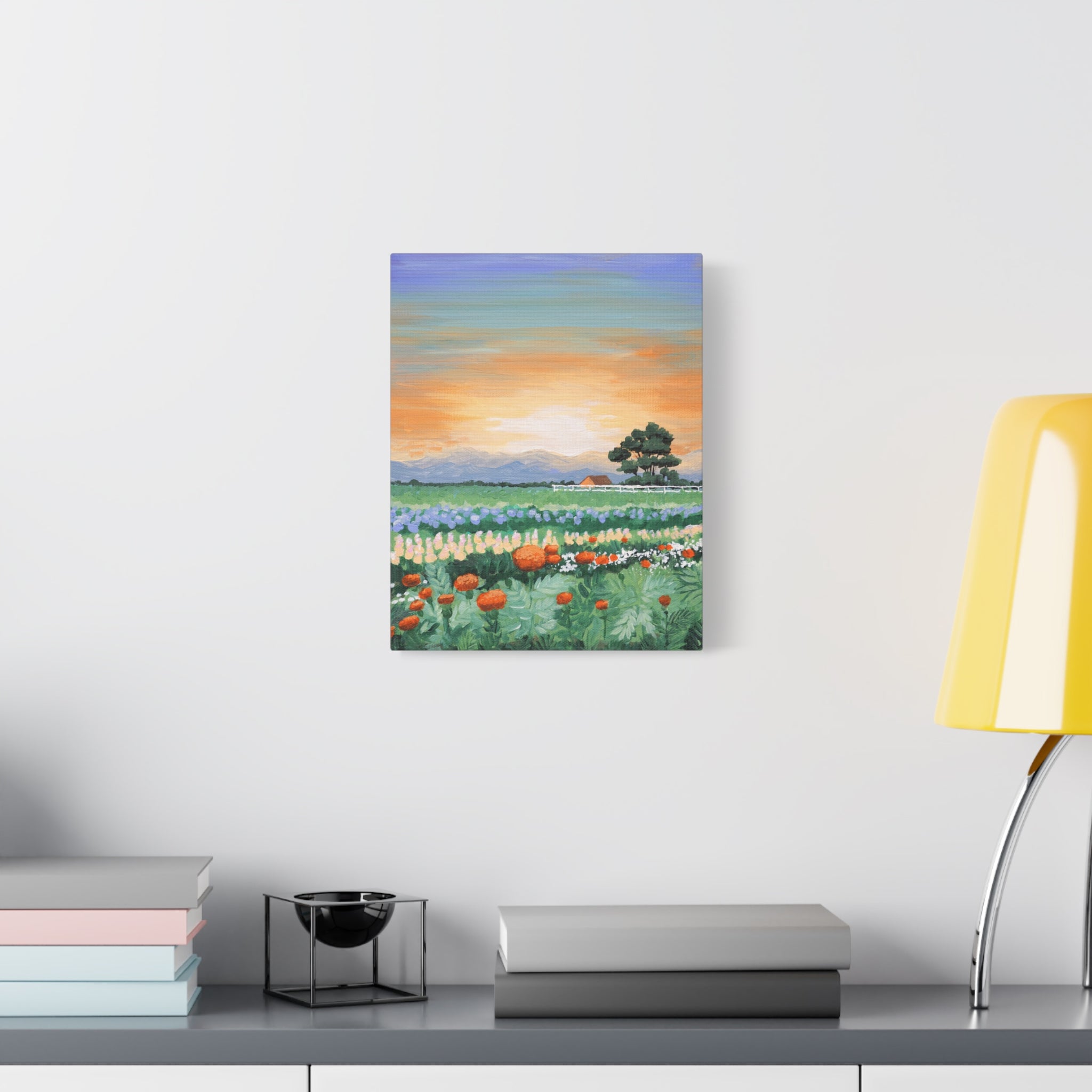 Sunset Flower Field Canvas Print — Stretched Matte Wall Art