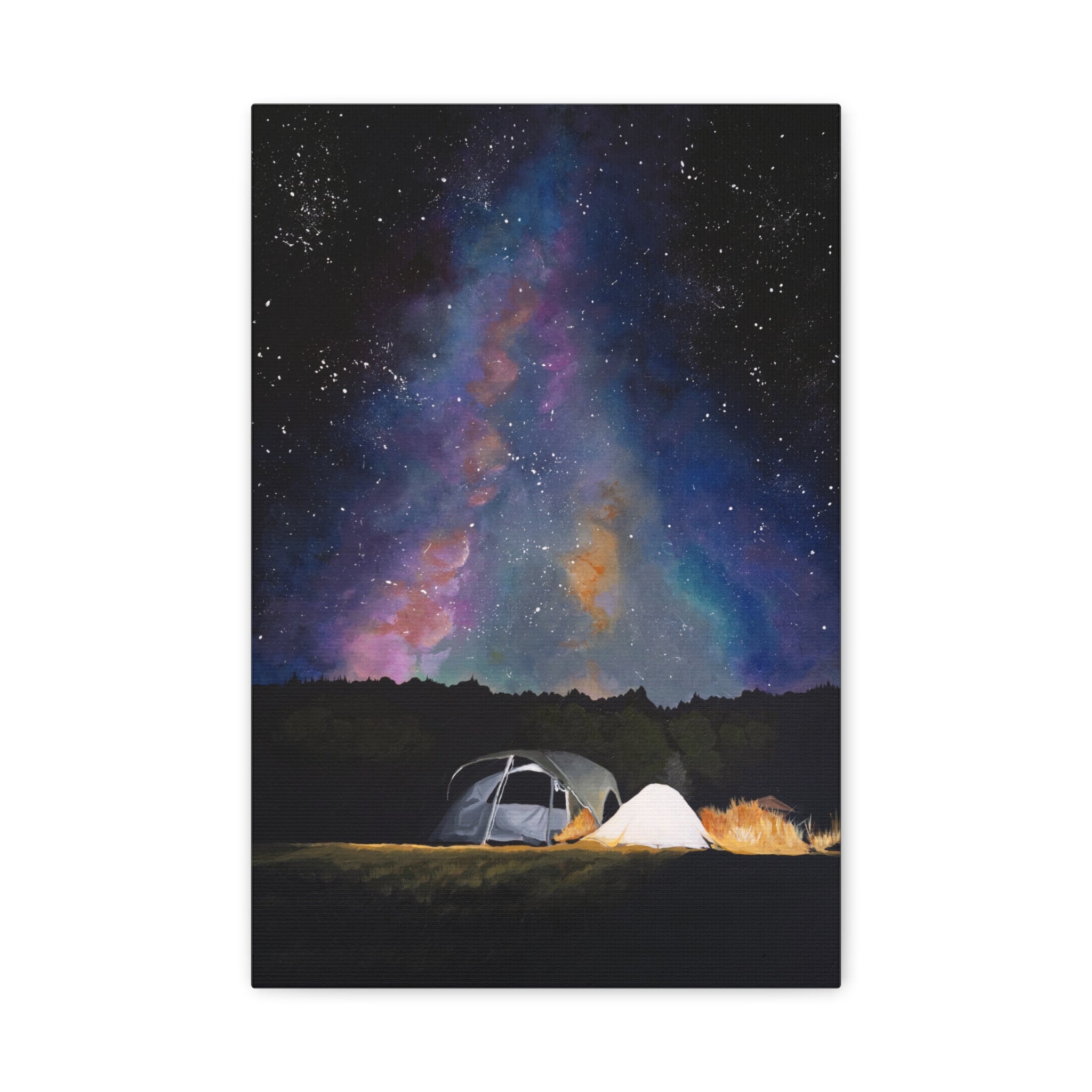 Camping Night Sky Canvas Print — Tent Under Colorful Milky Way