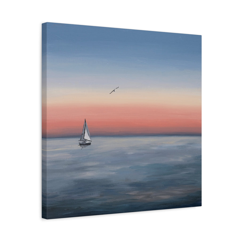 Seaside Serenity Matte Canvas Print — Sailboat Sunset Wall Art