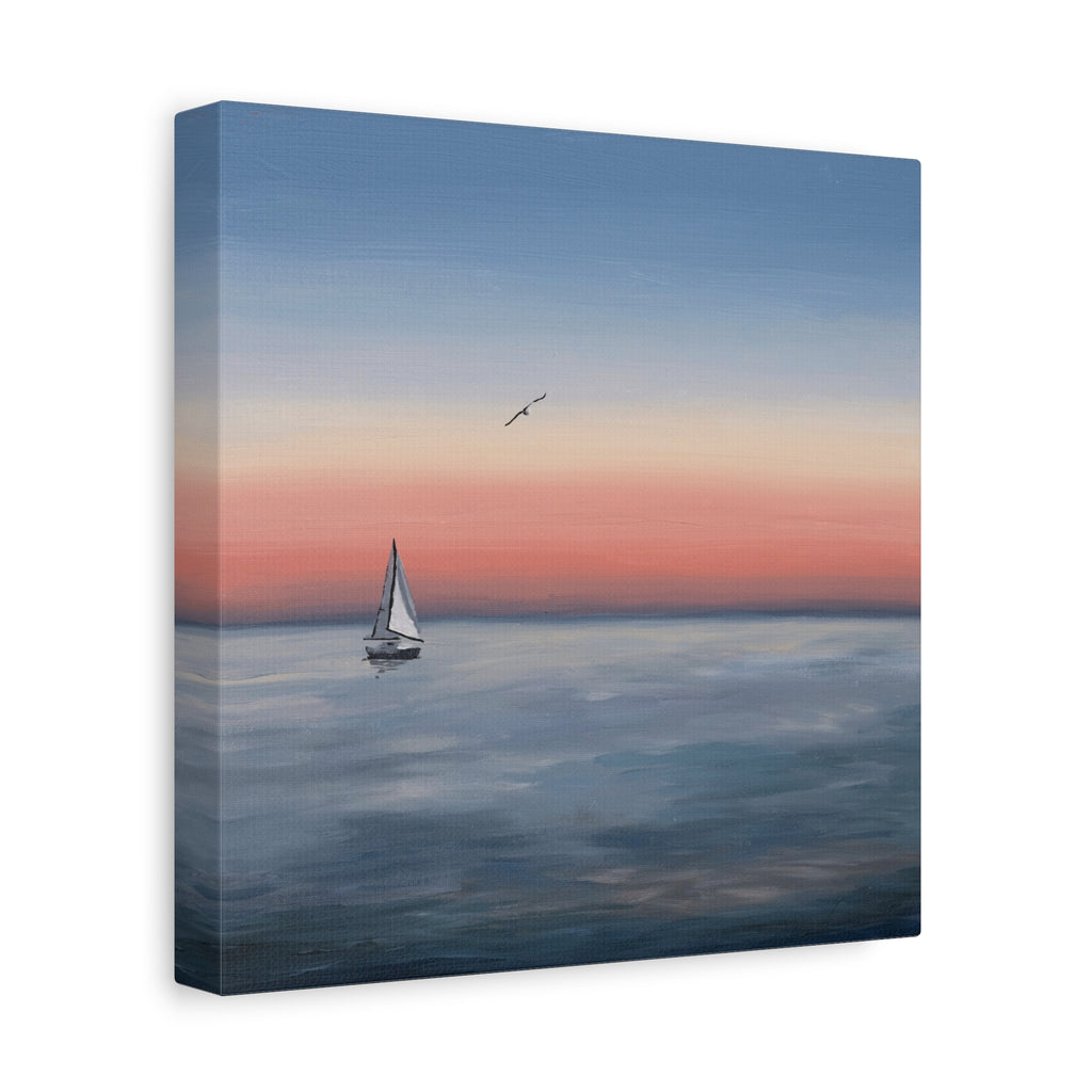 Seaside Serenity Matte Canvas Print — Sailboat Sunset Wall Art