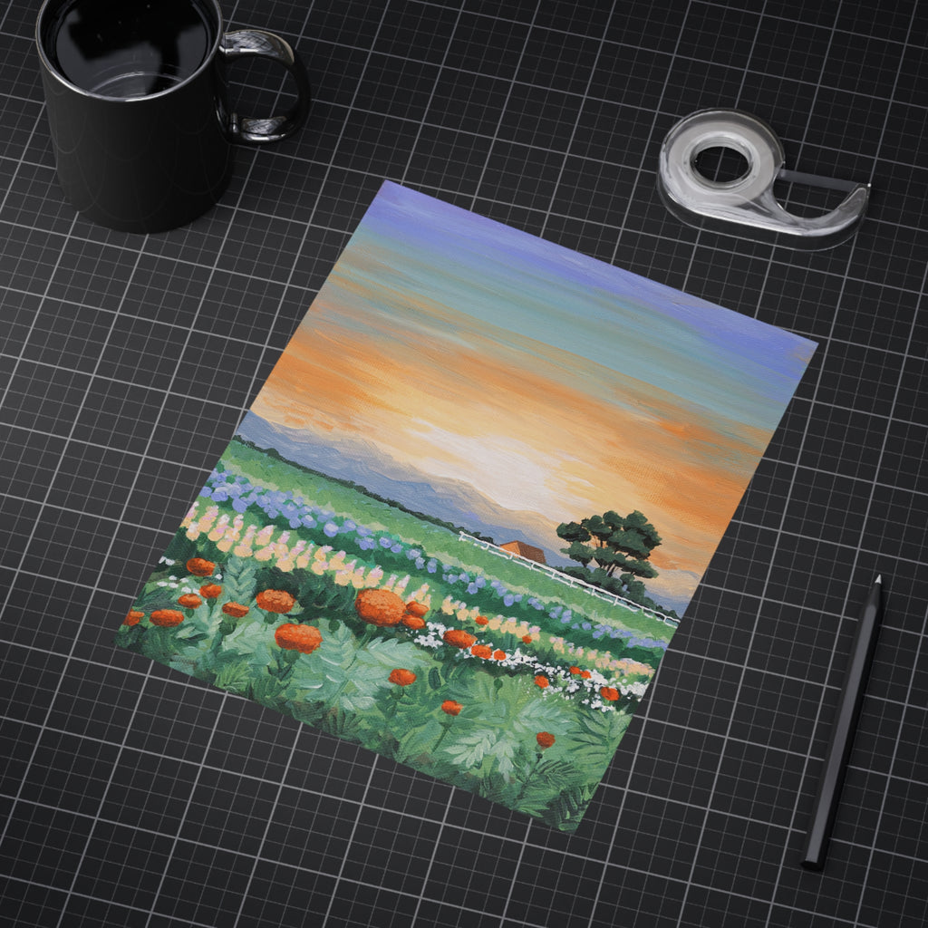 Sunset Flower Field Print — Unframed Landscape Art Print