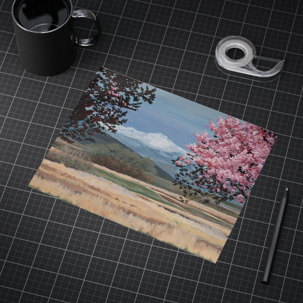 Spring Mountain Landscape Print — Cherry Blossom Field Unframed Art