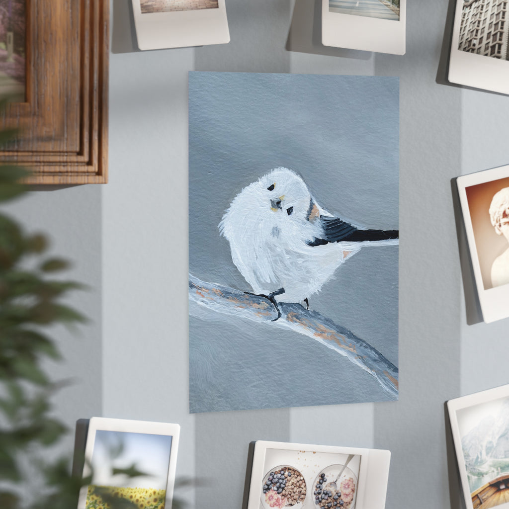 Long-tailed Tit Bird Art Print — Charming Minimalist Wildlife Wall Decor