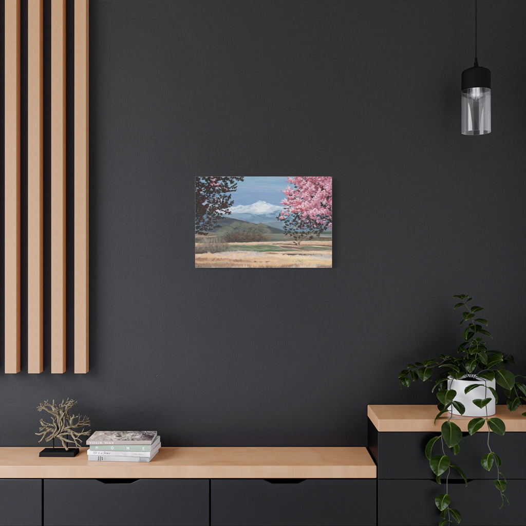 Mountain Blossom Canvas Print — Spring Landscape Matte Stretched Wall Art