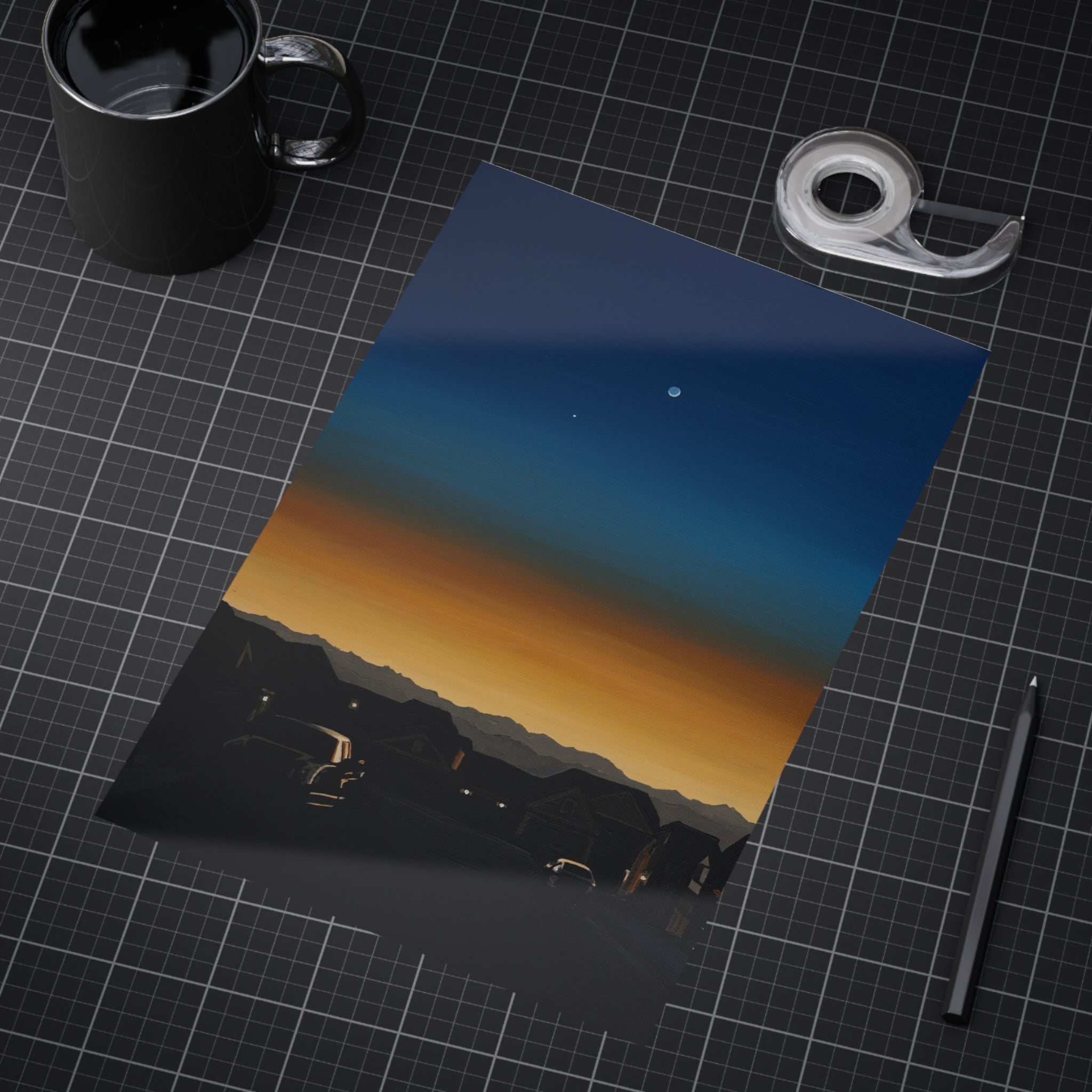 Sunset Suburb Nightscape Unframed Print — Twilight Sky Art Print