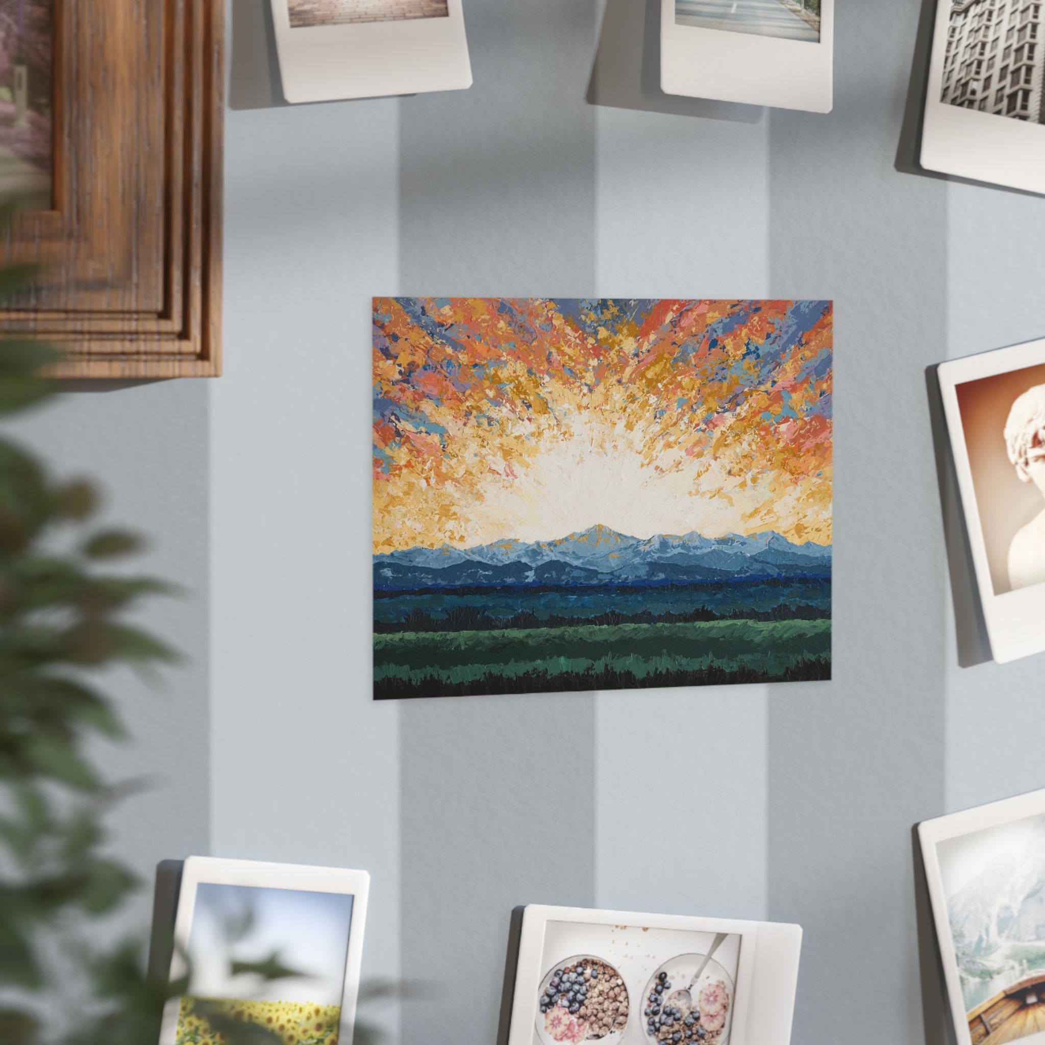 Sunburst Mountain Horizon Print — Vibrant Sunset Landscape Art Print