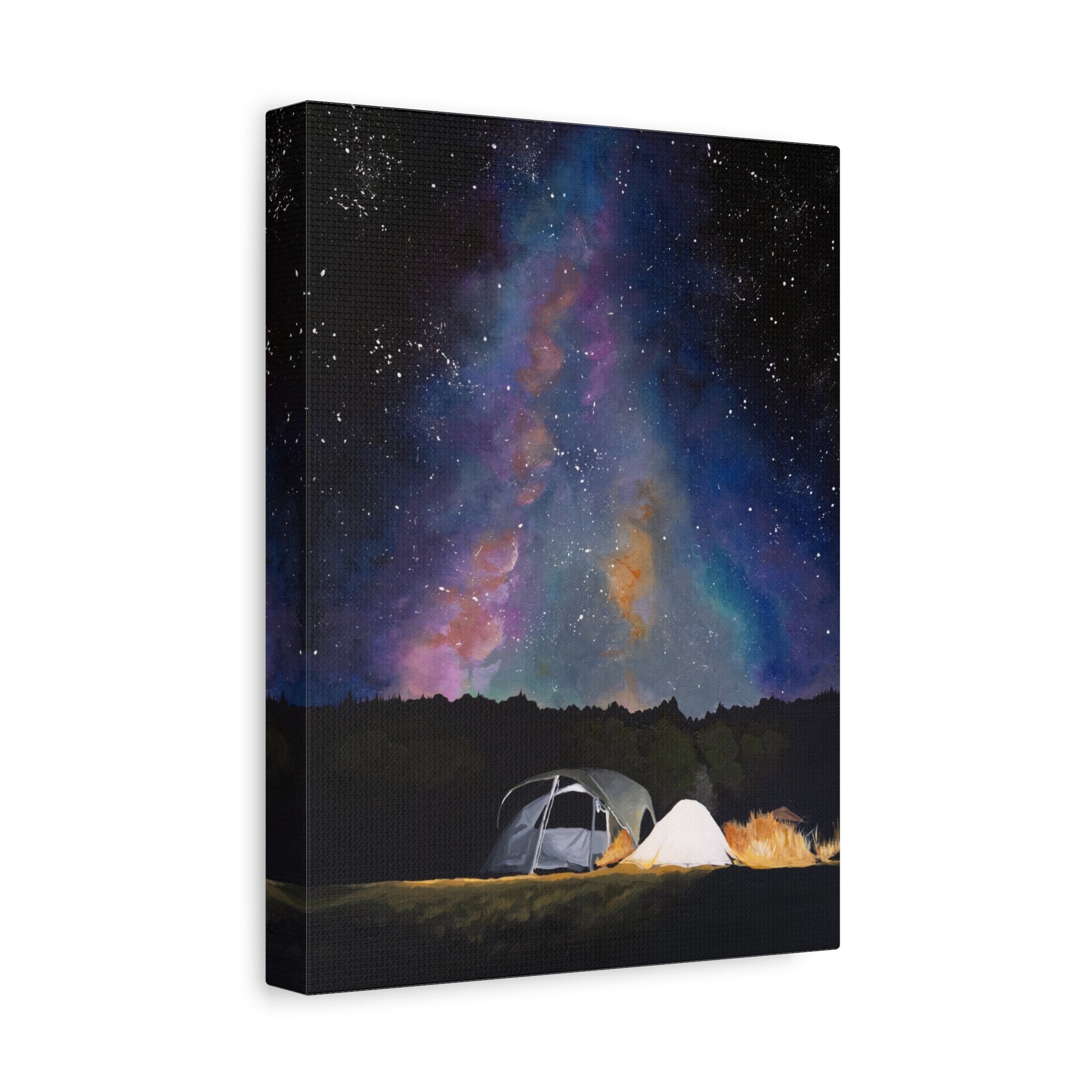 Camping Night Sky Canvas Print — Tent Under Colorful Milky Way