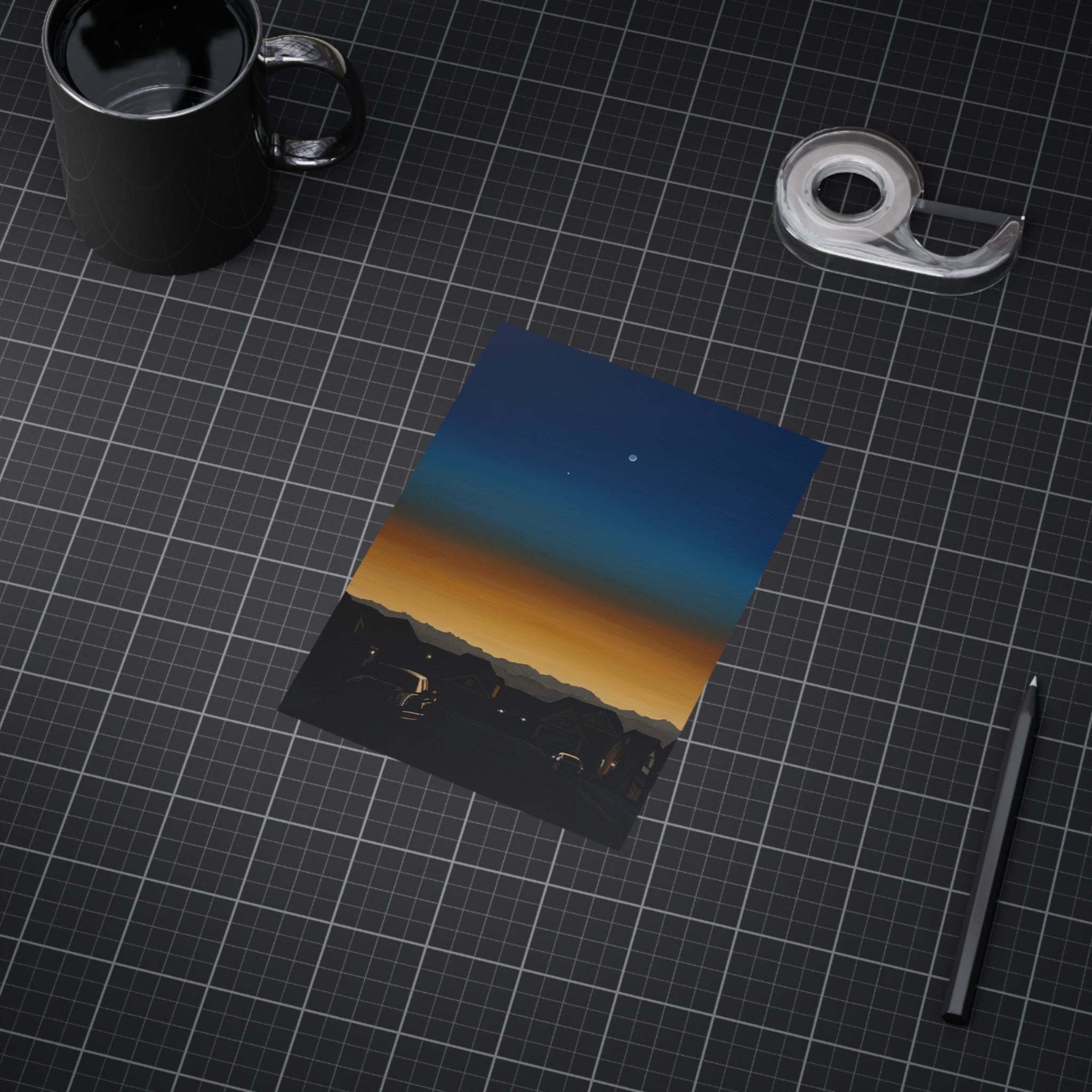Sunset Suburb Nightscape Unframed Print — Twilight Sky Art Print