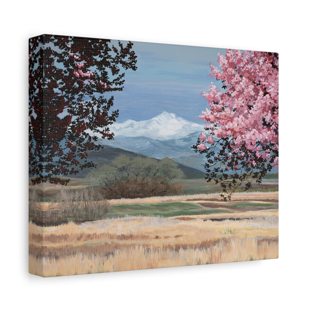 Mountain Blossom Canvas Print — Spring Landscape Matte Stretched Wall Art