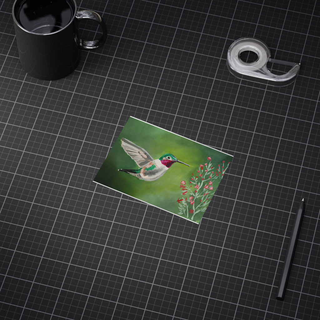 Hummingbird Floral Art Print 5x7" — Green Watercolor Unframed Wall Art