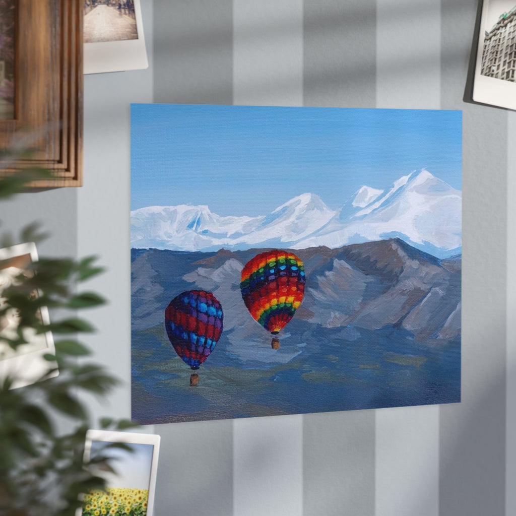 Unframed Print — Hot Air Balloons Over Snowy Mountains (Landscape Wall Art)