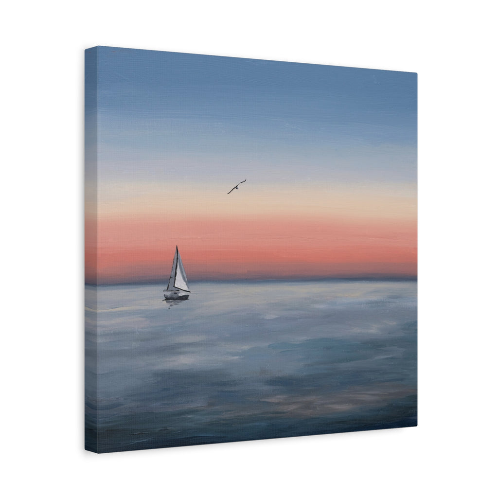 Seaside Serenity Matte Canvas Print — Sailboat Sunset Wall Art