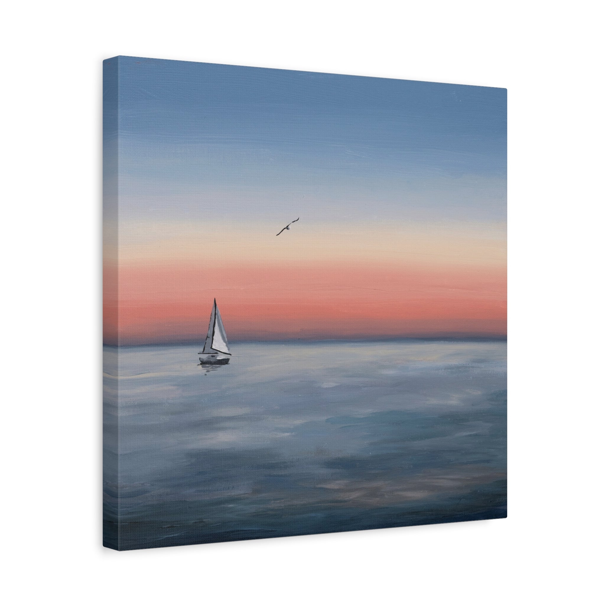 Seaside Serenity Matte Canvas Print — Sailboat Sunset Wall Art