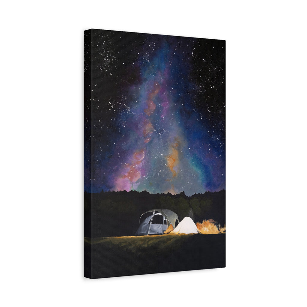 Camping Night Sky Canvas Print — Tent Under Colorful Milky Way