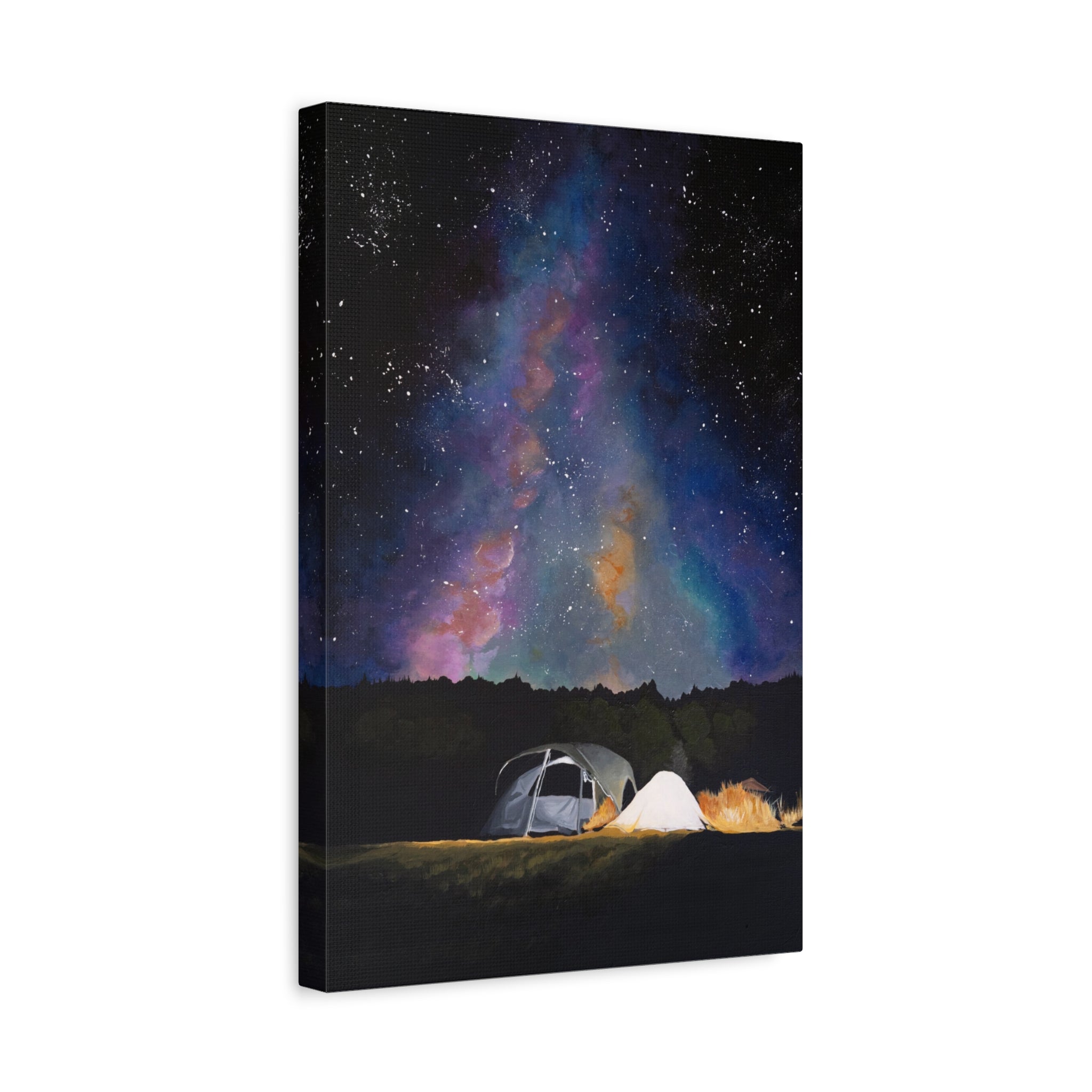 Camping Night Sky Canvas Print — Tent Under Colorful Milky Way