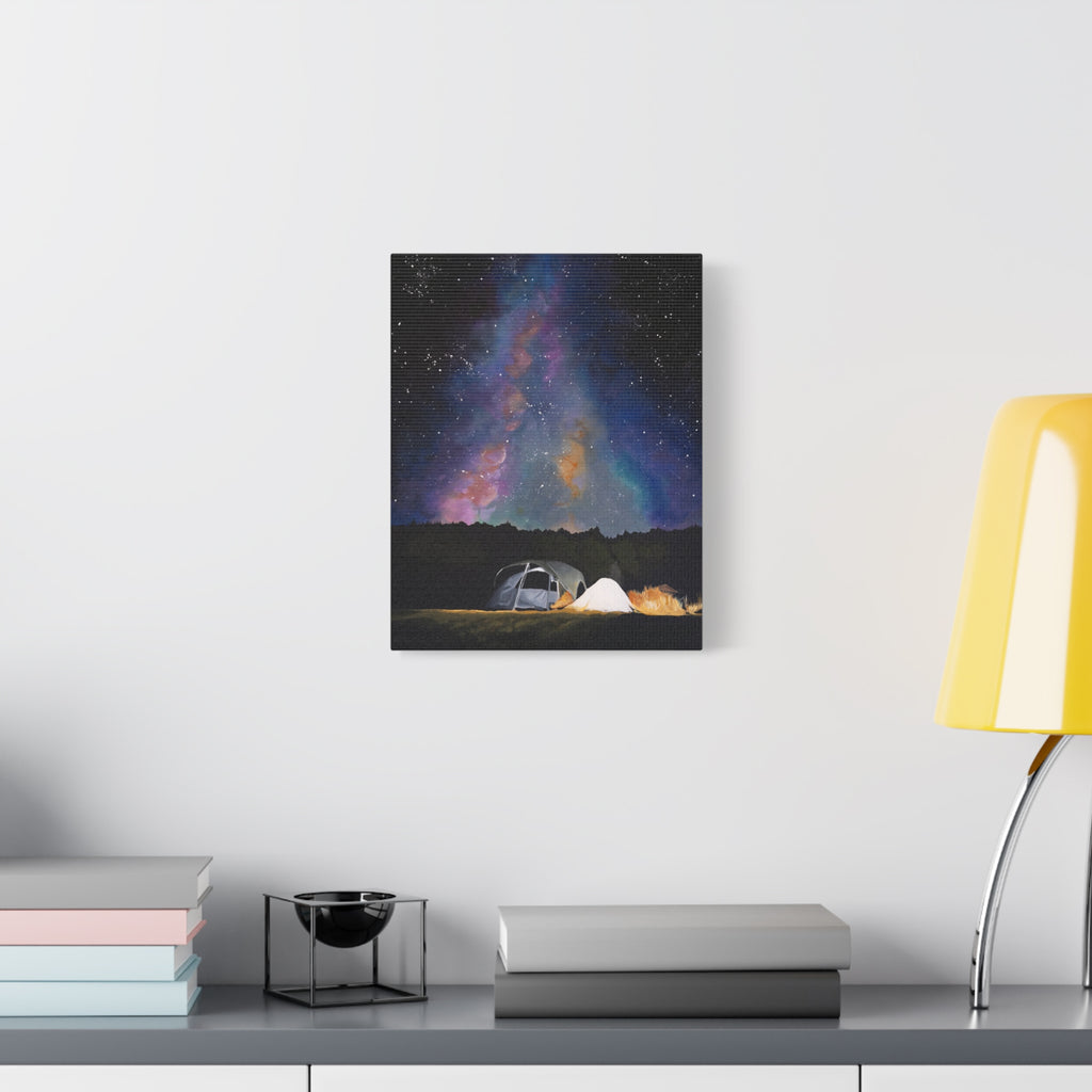 Camping Night Sky Canvas Print — Tent Under Colorful Milky Way