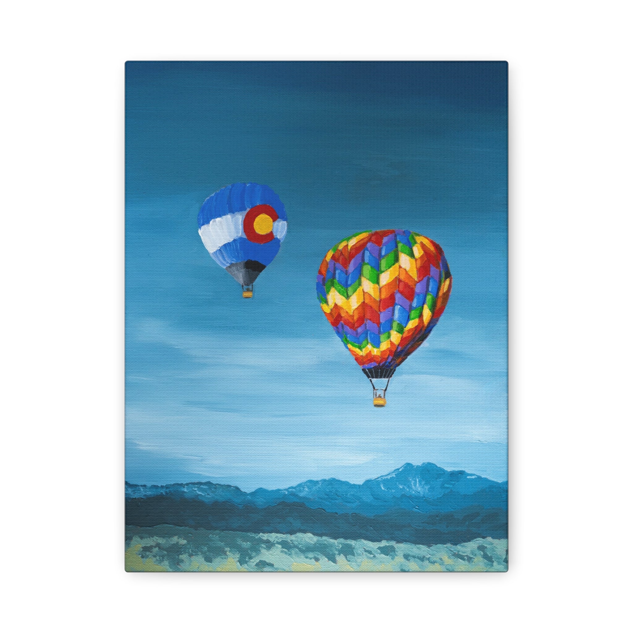 Hot Air Balloons Canvas Print — Colorful Mountain Sky Matte Stretched Wall Art