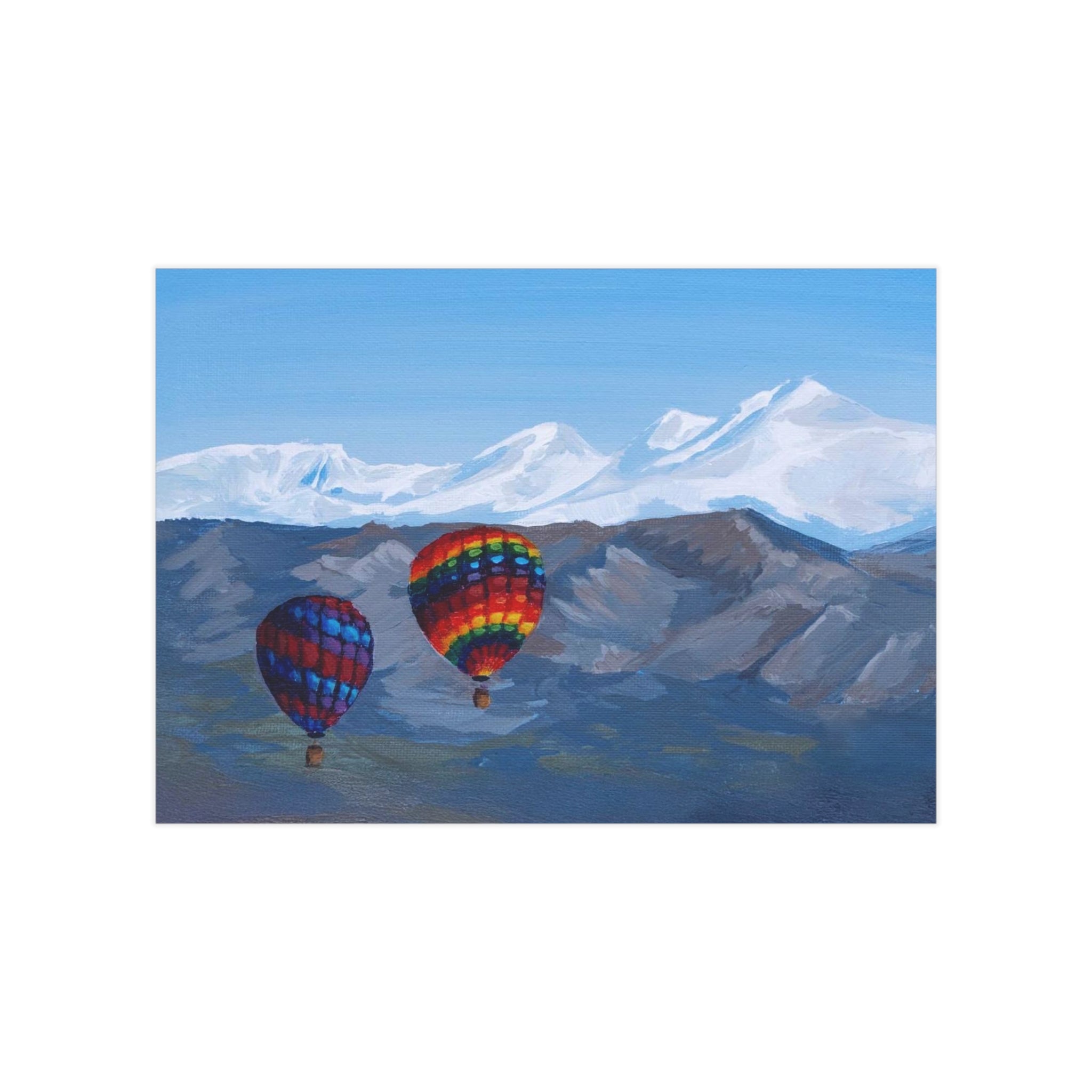 Unframed Print — Hot Air Balloons Over Snowy Mountains (Landscape Wall Art)
