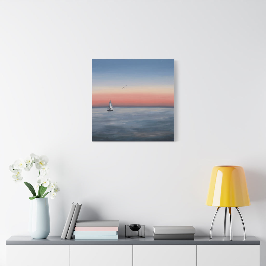 Seaside Serenity Matte Canvas Print — Sailboat Sunset Wall Art
