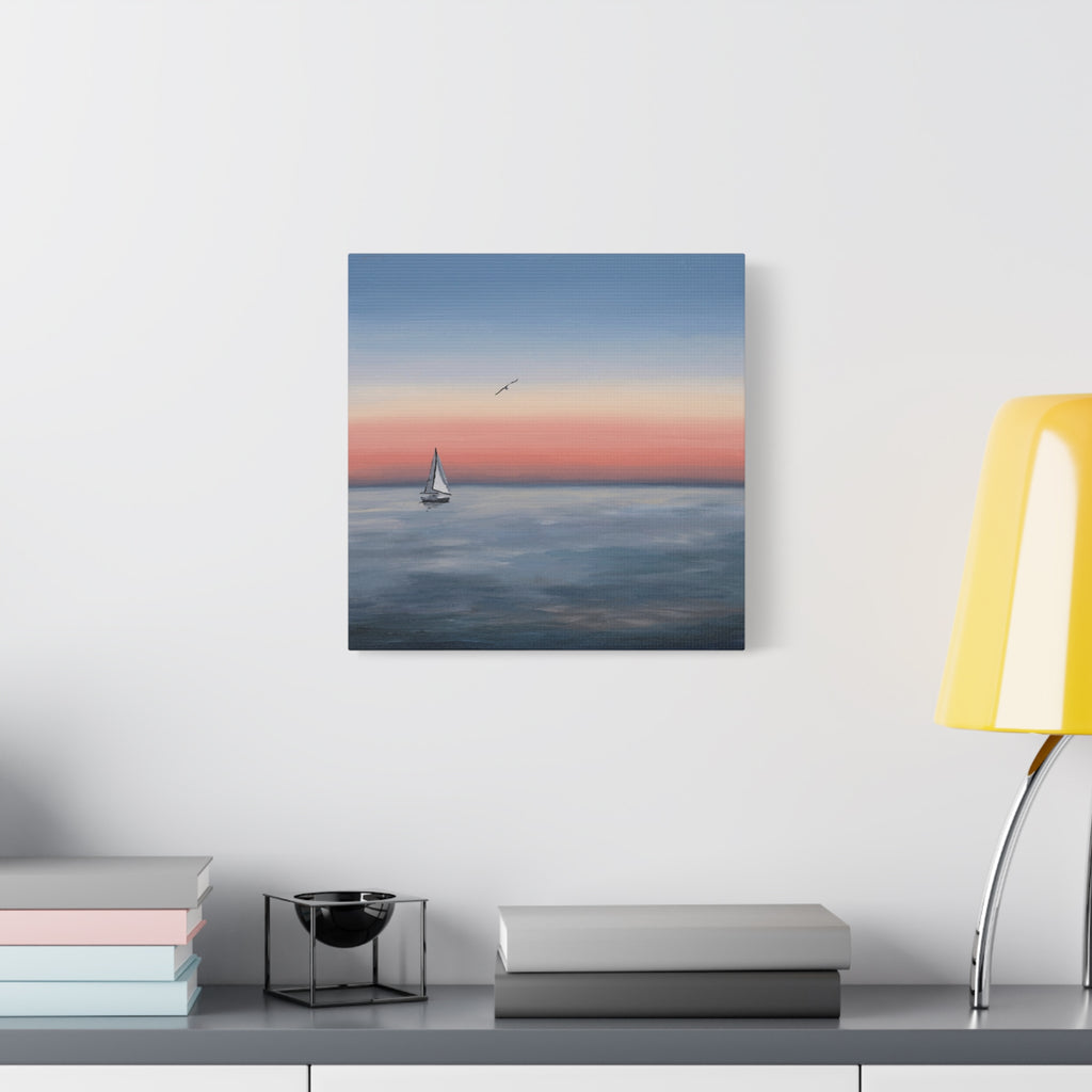 Seaside Serenity Matte Canvas Print — Sailboat Sunset Wall Art