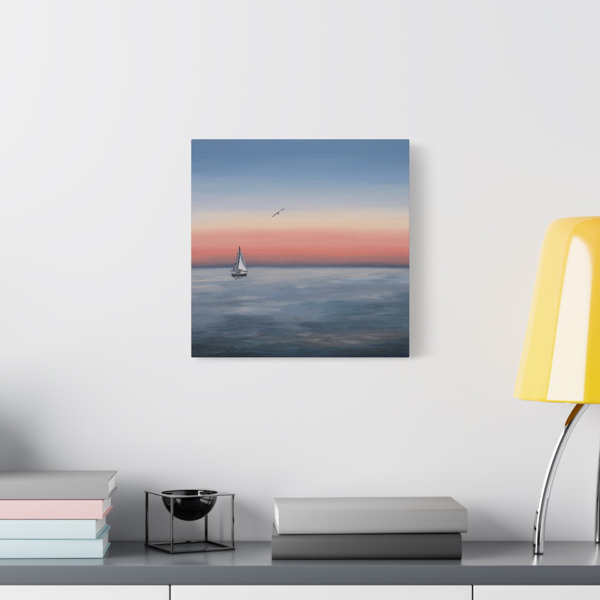 Seaside Serenity Matte Canvas Print — Sailboat Sunset Wall Art