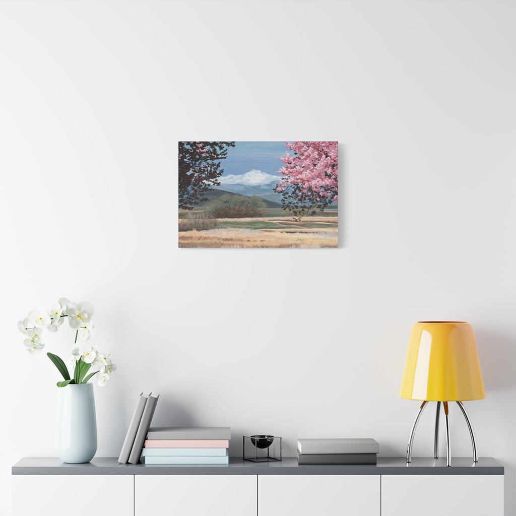 Mountain Blossom Canvas Print — Spring Landscape Matte Stretched Wall Art