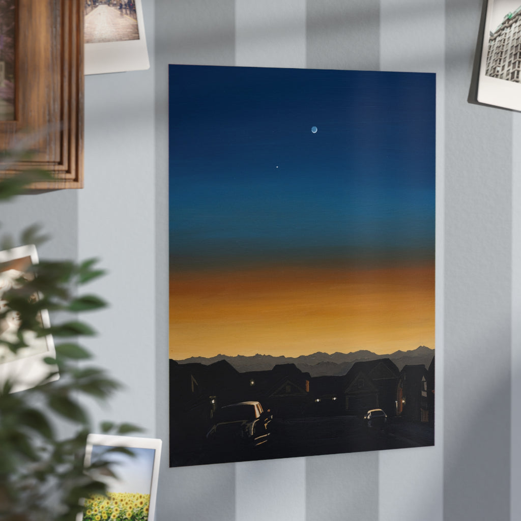 Sunset Suburb Nightscape Unframed Print — Twilight Sky Art Print