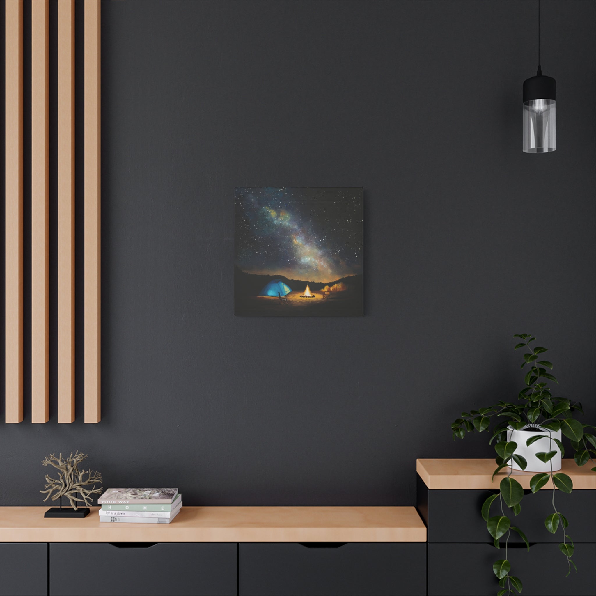 Campfire Under the Milky Way Matte Canvas Wall Art