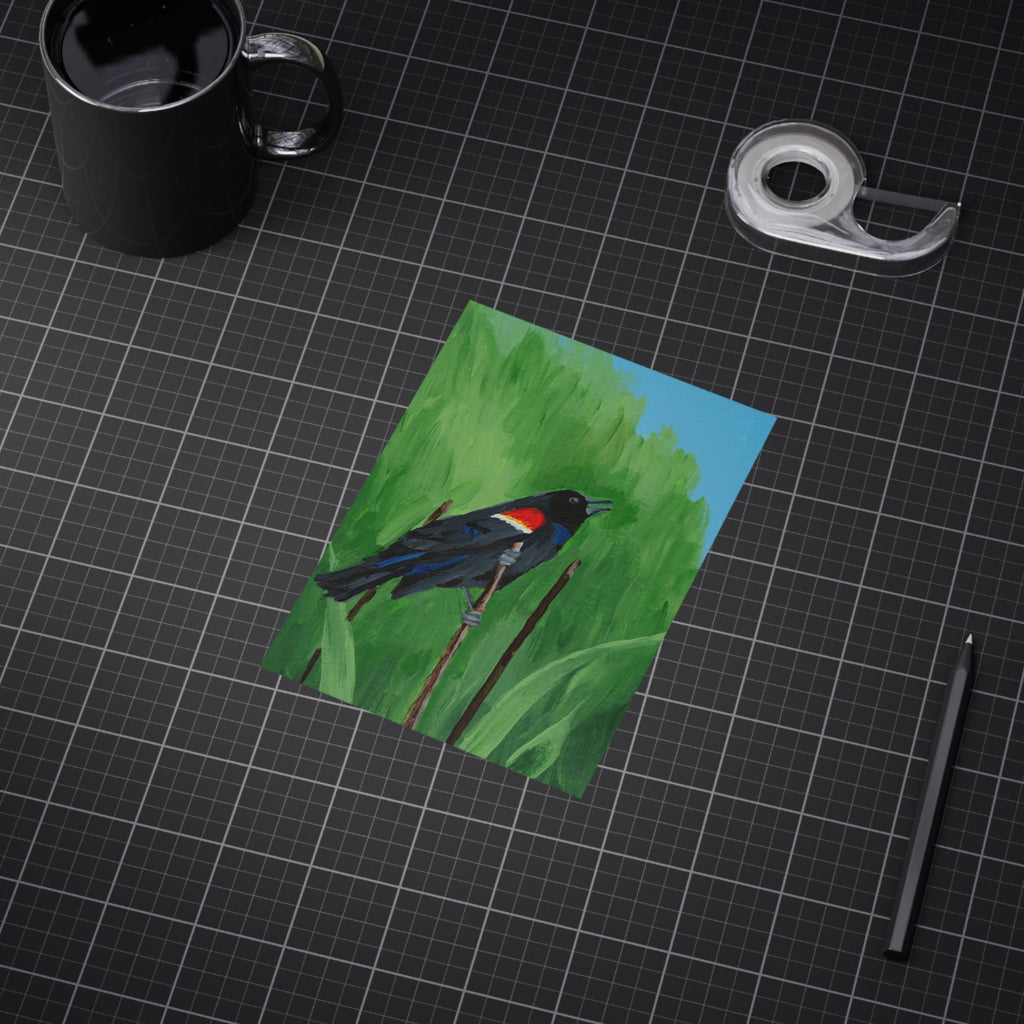 Red-winged Blackbird Art Print 5x7" — Hand-Painted Bird Illustration Wall Decor