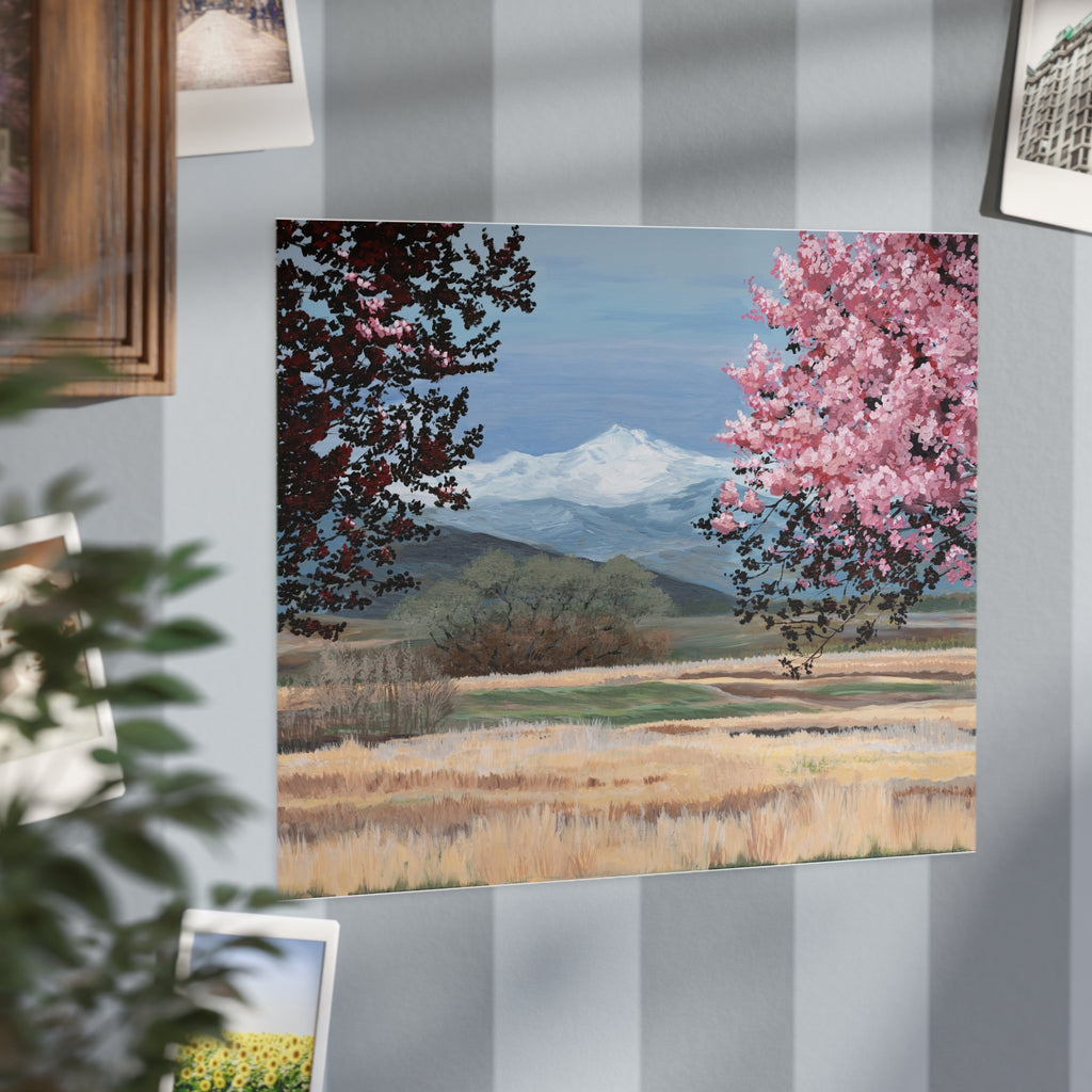 Spring Mountain Landscape Print — Cherry Blossom Field Unframed Art