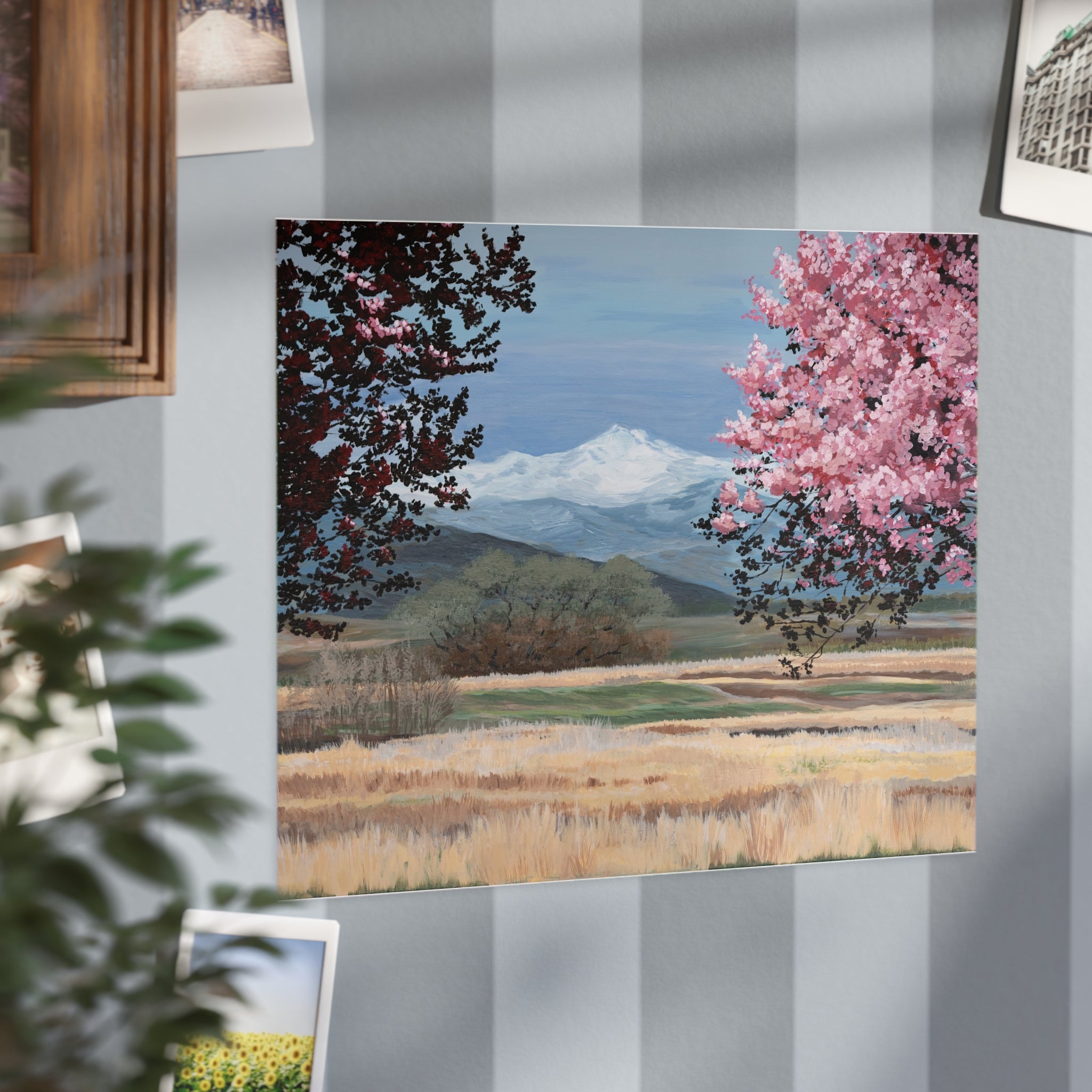 Spring Mountain Landscape Print — Cherry Blossom Field Unframed Art