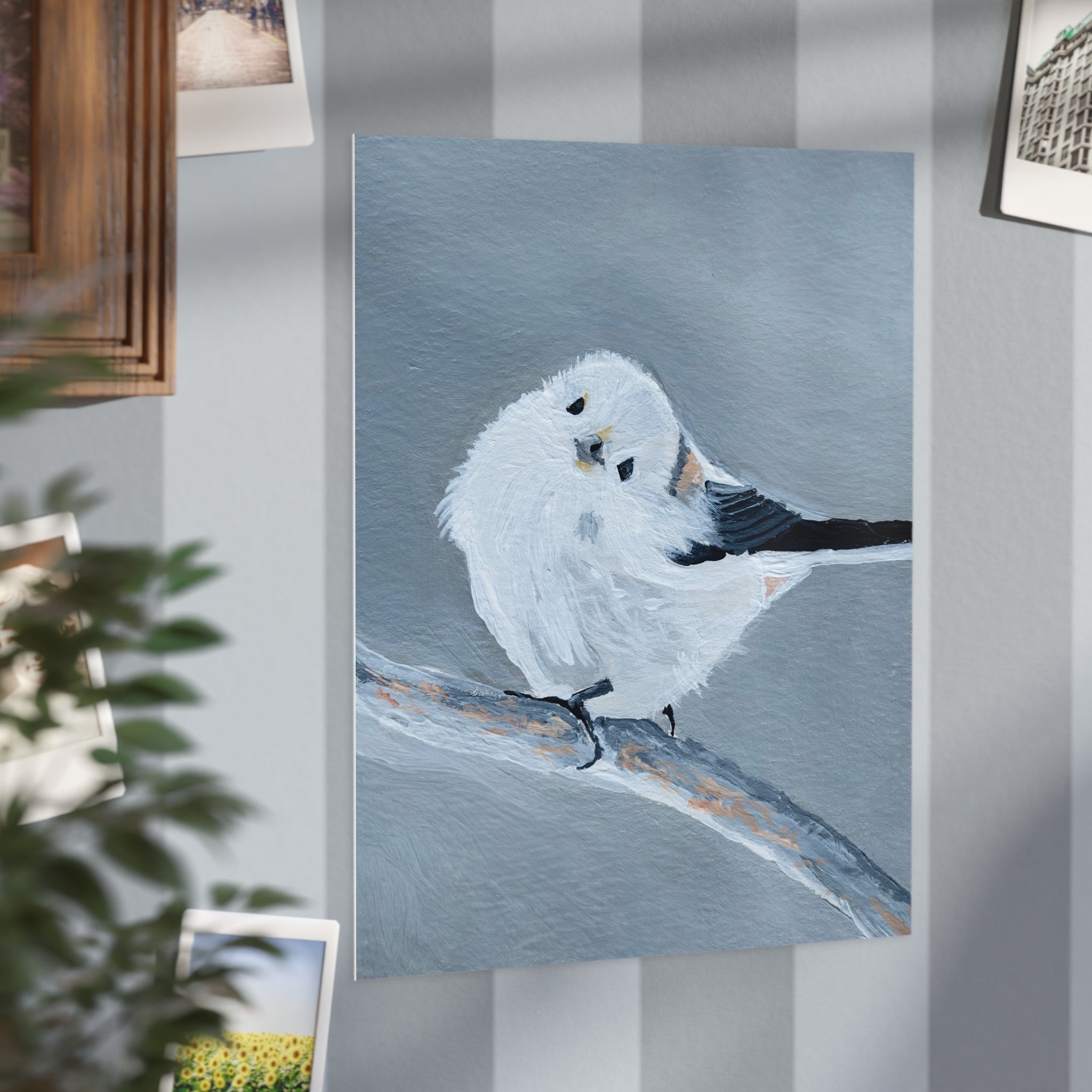 Long-tailed Tit Bird Art Print — Charming Minimalist Wildlife Wall Decor