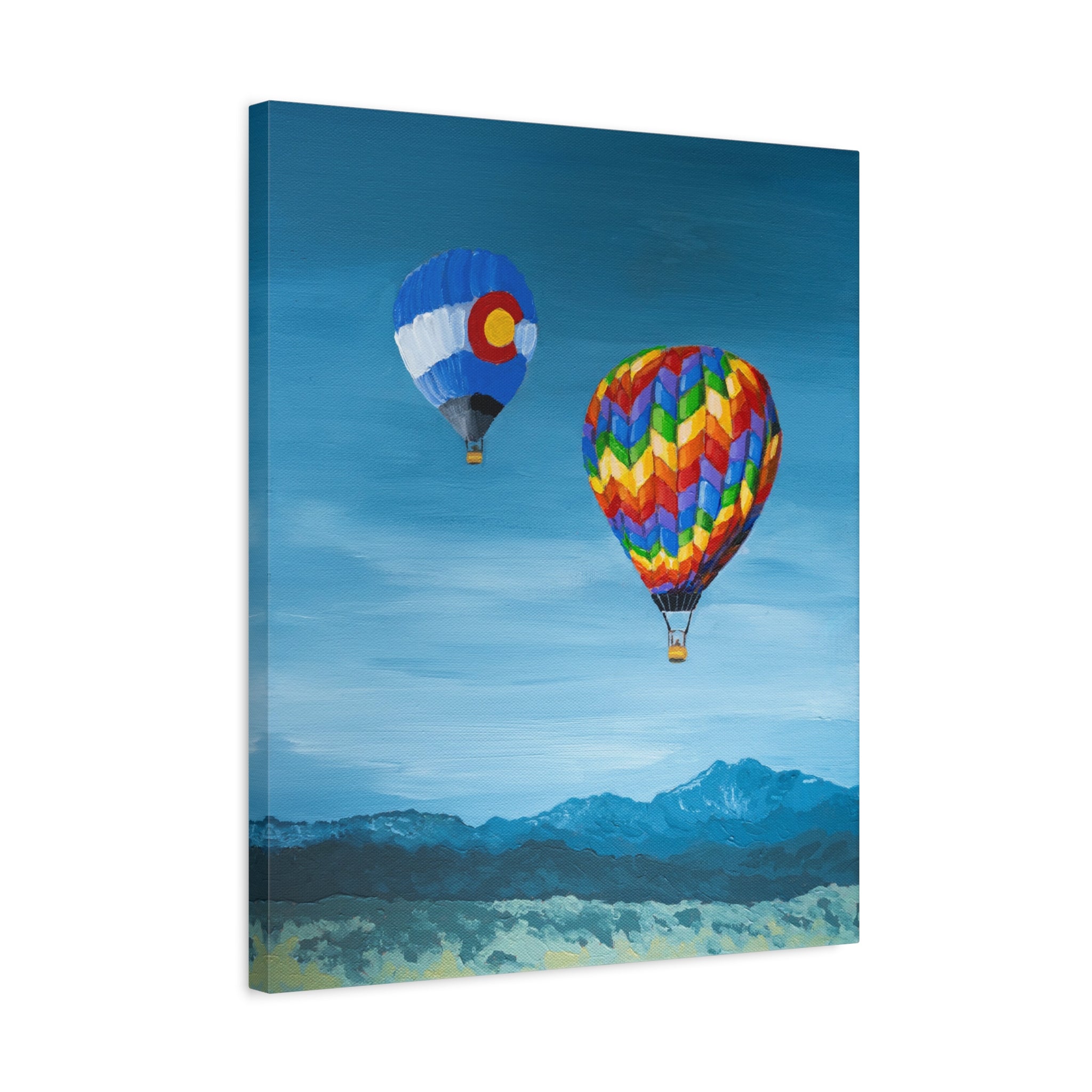 Hot Air Balloons Canvas Print — Colorful Mountain Sky Matte Stretched Wall Art