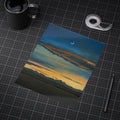 Sunset Crescent Moon Unframed Art Print — Serene Mountain Landscape Wall Art